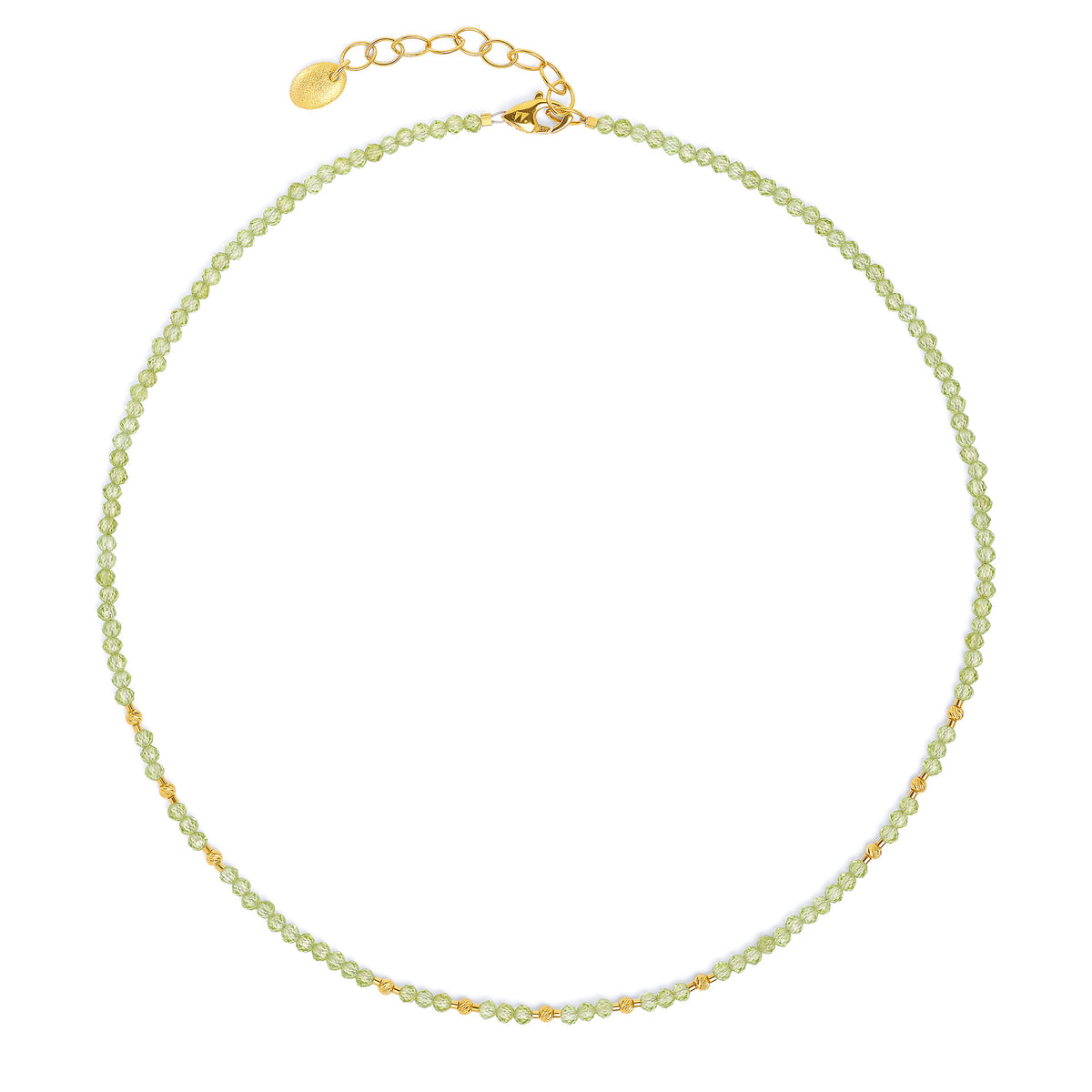 Halskette Indina von BERND WOLF aus 24-Karat-goldplattiertem Sterlingsilber mit Peridot, Designlinie Cleopatra.