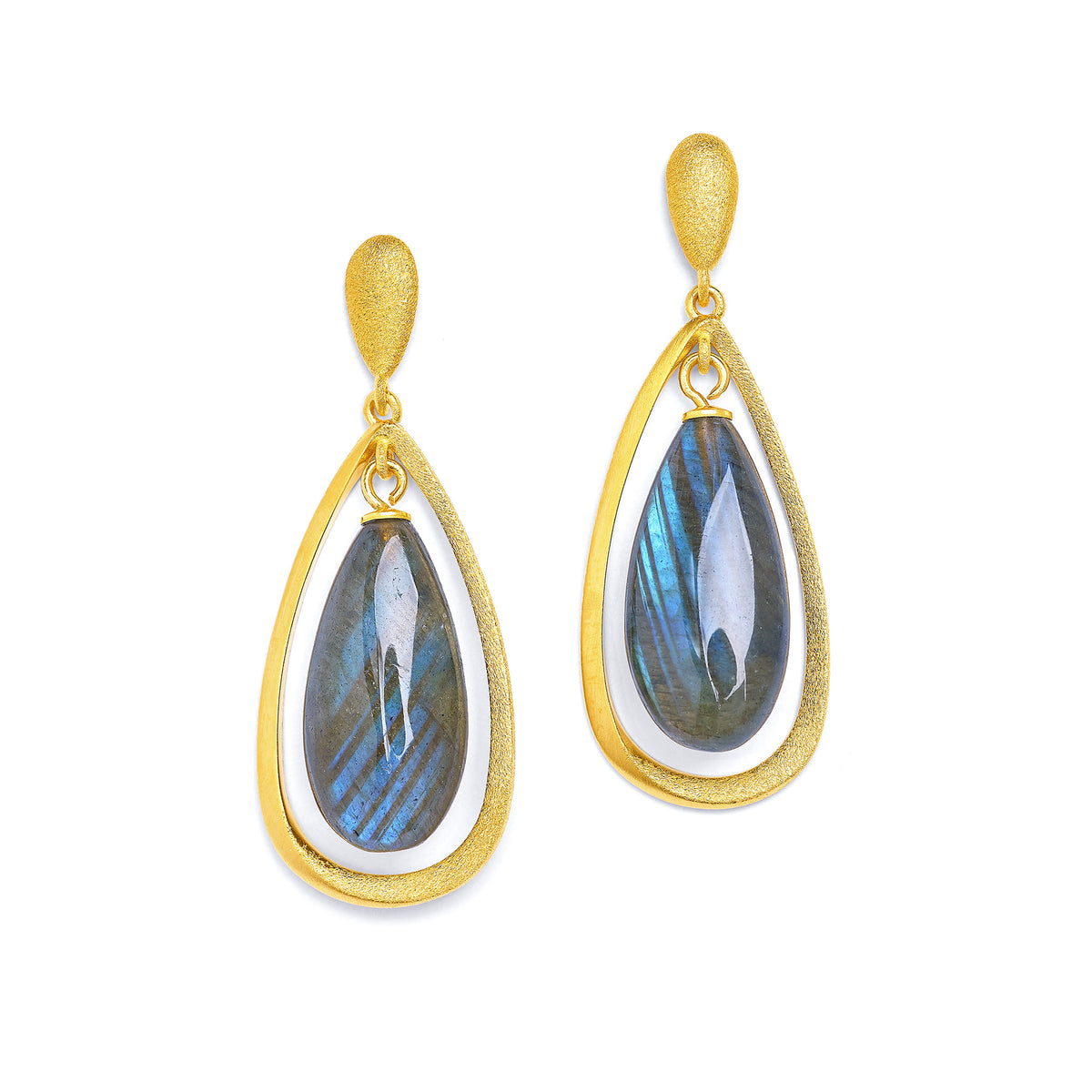 Ohrhänger Dorena von BERND WOLF aus 24-Karat-goldplattiertem Sterlingsilber mit Labradorit, Designlinie Aqua.
