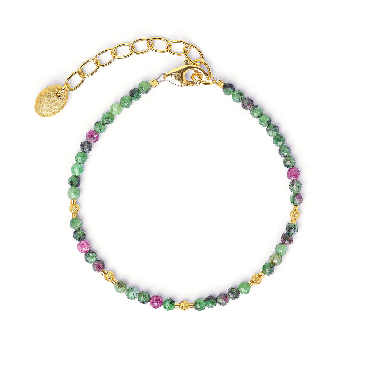 Armkette Indina von BERND WOLF aus 24-Karat-goldplattiertem Sterlingsilber mit Rubin-Zoisit, Designlinie Cleopatra.