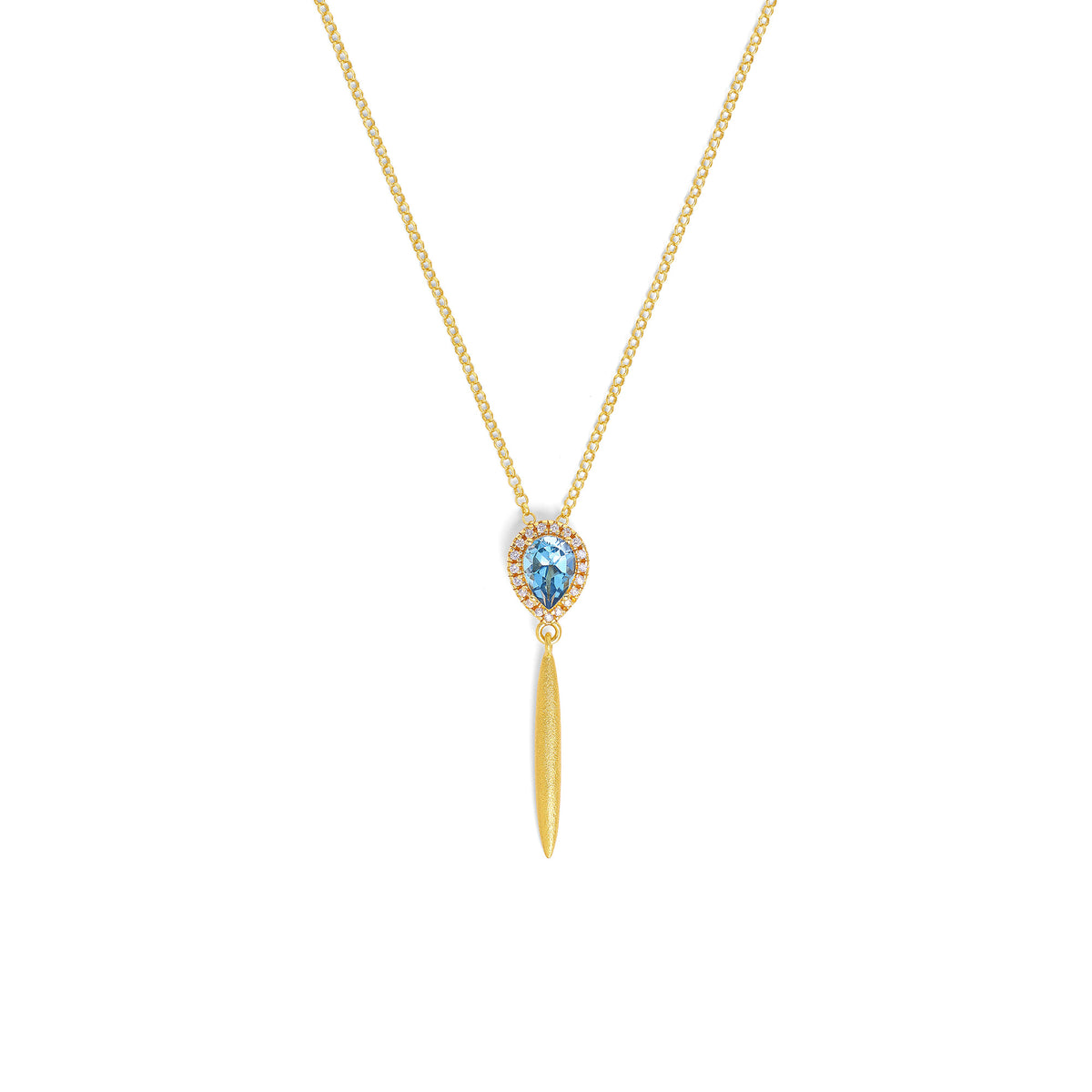 Kette mit Anhänger Yantina von BERND WOLF aus 24-Karat-goldplattiertem Sterlingsilber mit London blue Topas, Designlinie Aqua.