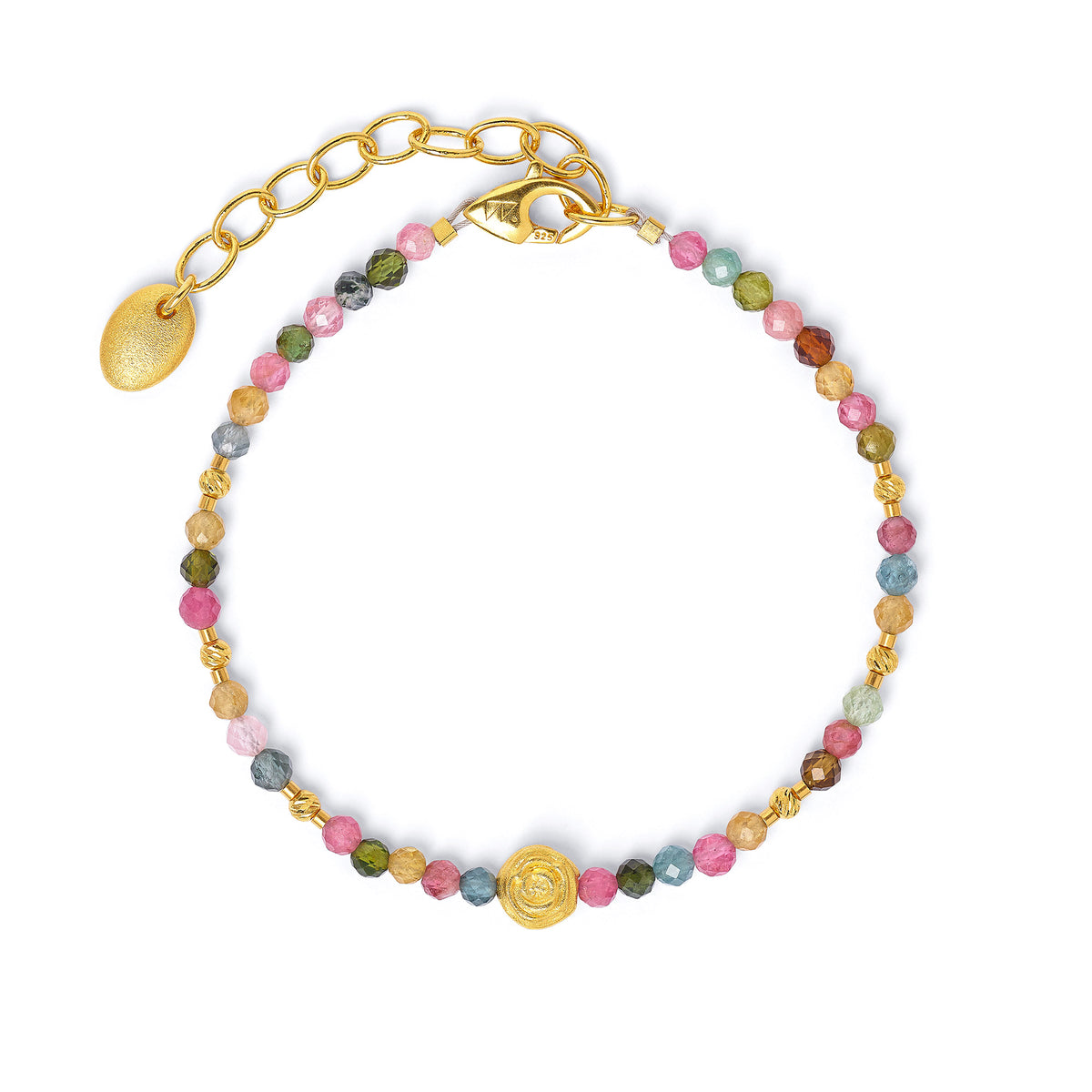 Armkette Rosi von BERND WOLF aus 24-Karat-goldplattiertem Sterlingsilber mit Turmalin, Designlinie Rose.