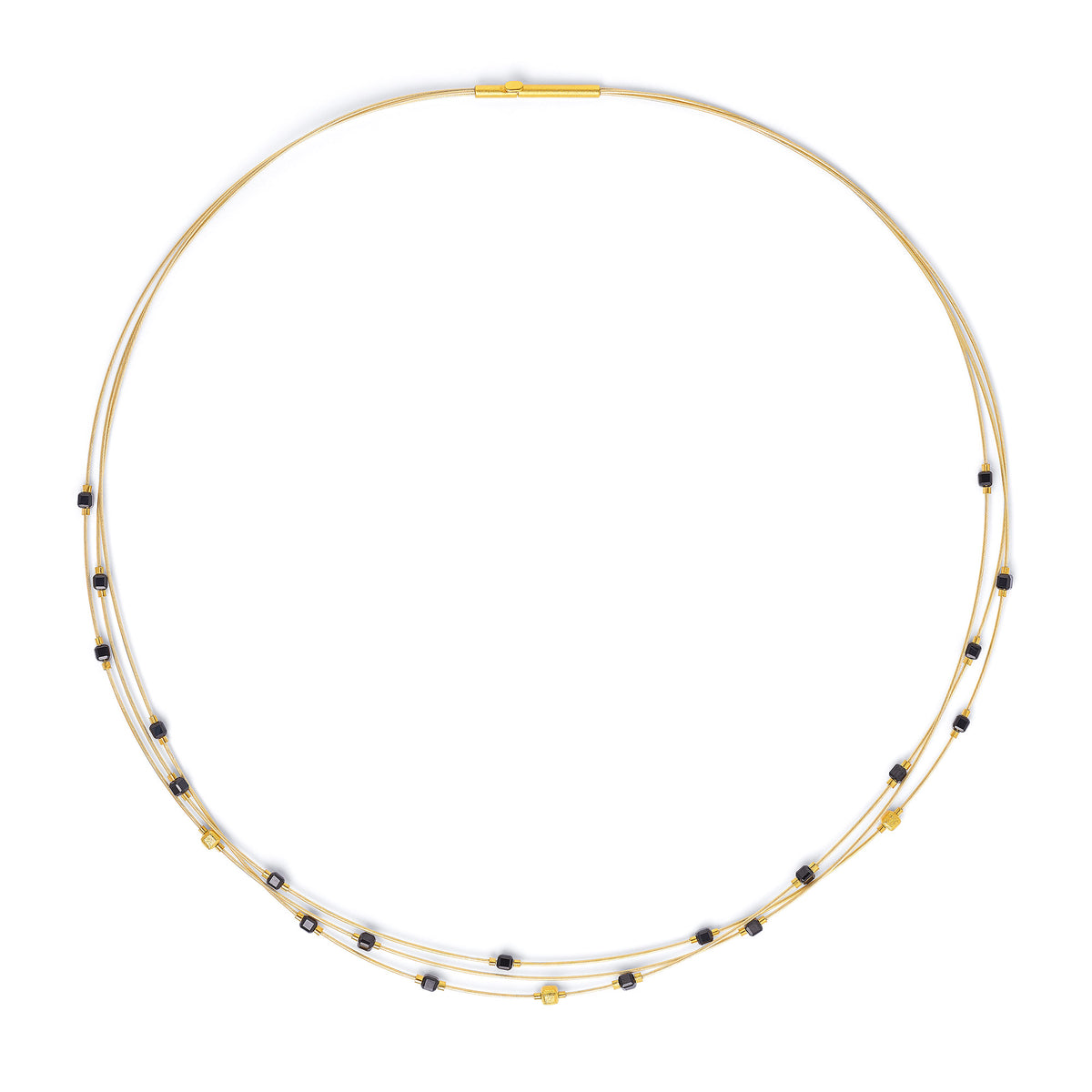 Collier Lacusenia von BERND WOLF aus 24-Karat-goldplattiertem Sterlingsilber mit Spinell, Designlinie Cubes.