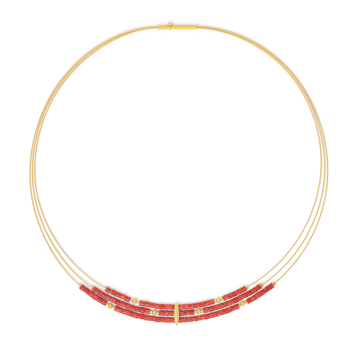 Collier Venezias von BERND WOLF aus 24-Karat-goldplattiertem Sterlingsilber mit Koralle.
