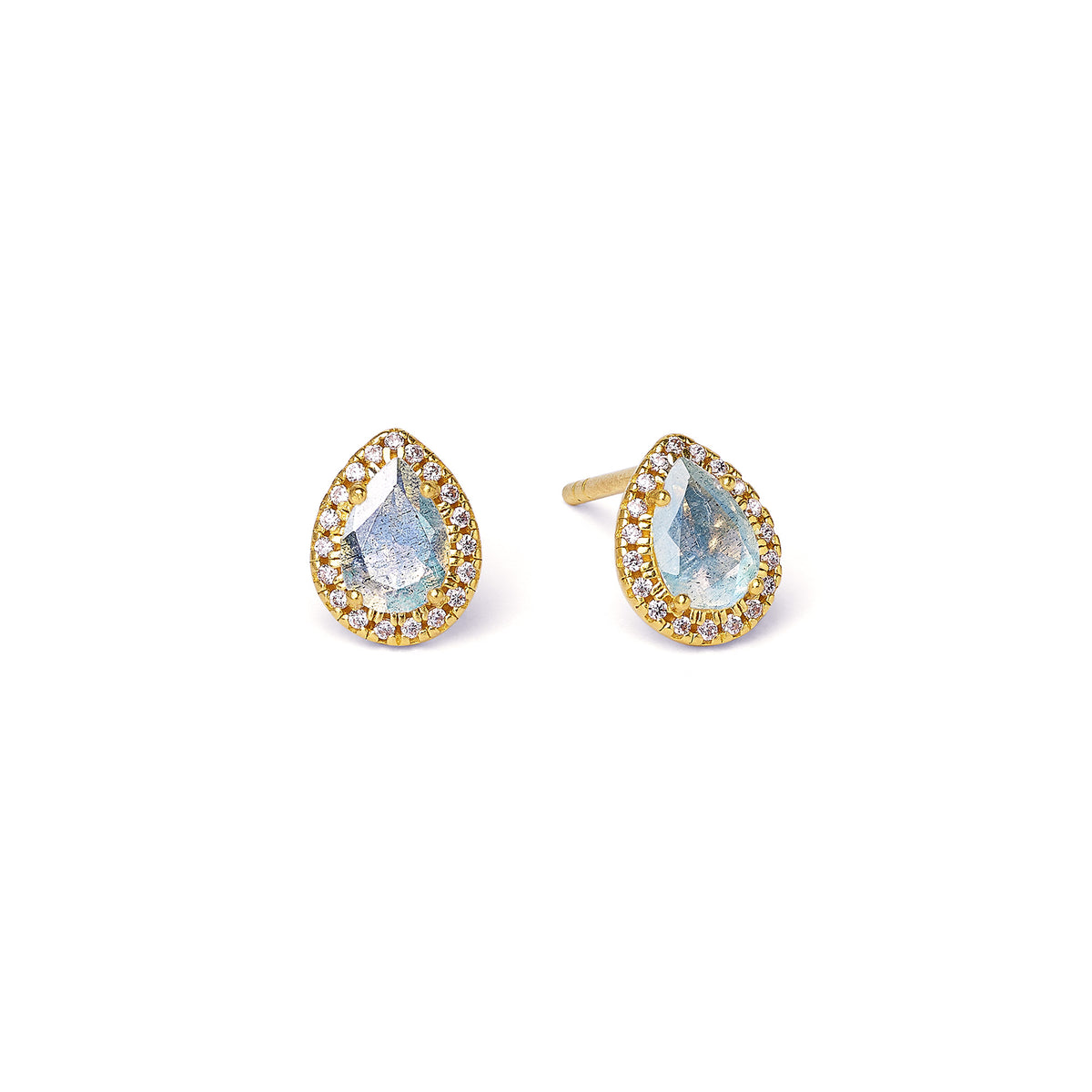 Ohrstecker Marie von BERND WOLF aus 24-Karat-goldplattiertem Sterlingsilber mit Labradorit, Designlinie Aqua.