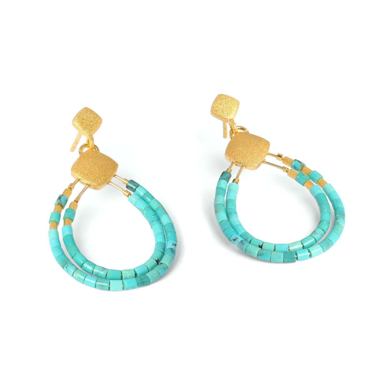 Ohrhänger Clini von BERND WOLF aus 24-Karat-goldplattiertem Sterlingsilber mit Türkis blau, Designlinie Cleopatra.