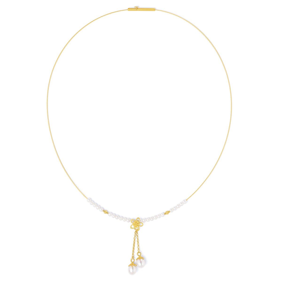 Collier Yaflores von BERND WOLF aus 24-Karat-goldplattiertem Sterlingsilber mit Süßwasserperle, Designlinie Flowertimes.