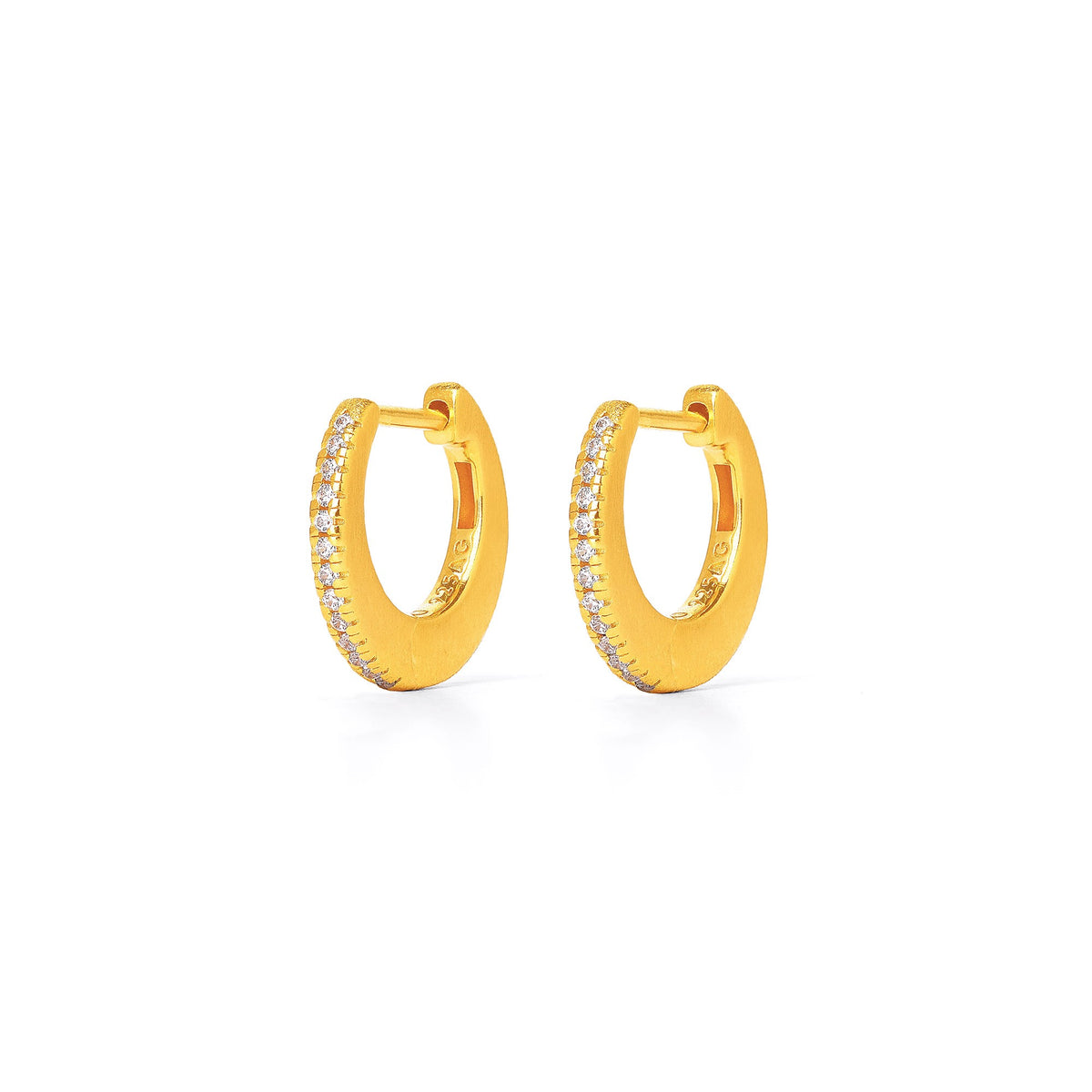 Creolen Mond von BERND WOLF aus 24-Karat-goldplattiertem Sterlingsilber mit Zirkonia, Designlinie Sun&Moon.