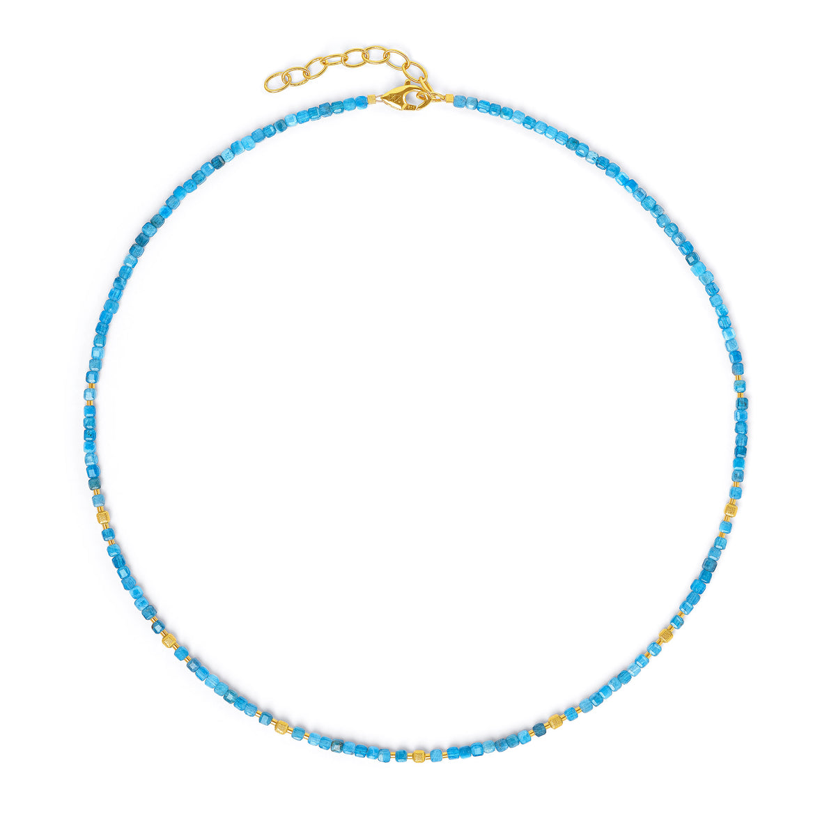 Halskette Cuseva von BERND WOLF aus 24-Karat-goldplattiertem Sterlingsilber mit Apatit, Designlinie Cubes.