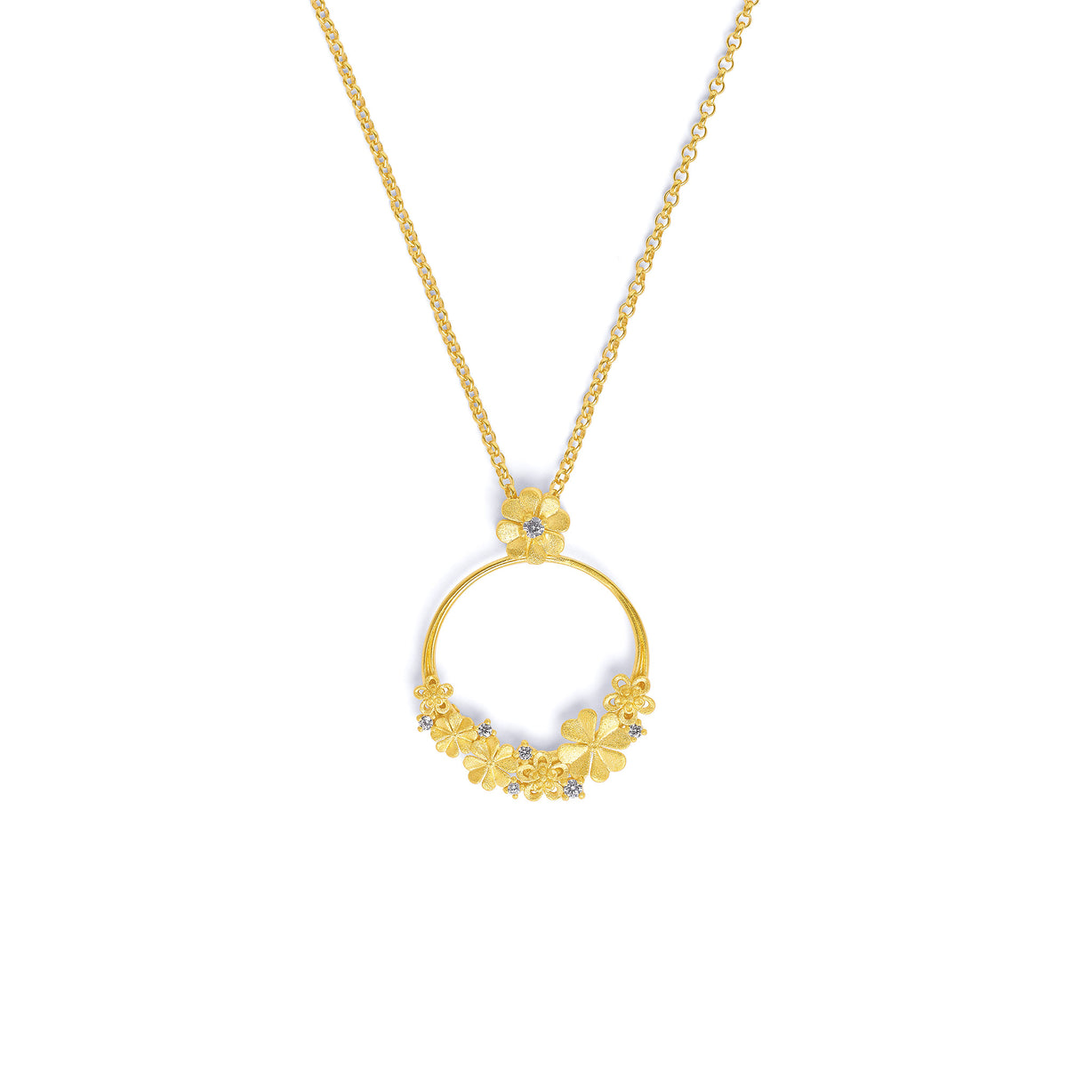 Kette mit Anhänger Kleerosa von BERND WOLF aus 24-Karat-goldplattiertem Sterlingsilber mit Zirkonia, Designlinie Glücksbringer.
