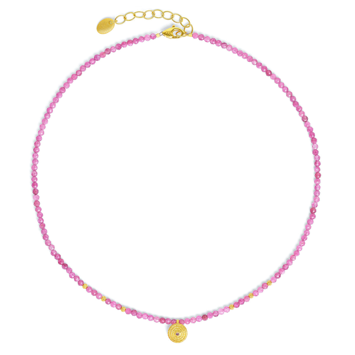 Halskette Liania von BERND WOLF aus 24-Karat-goldplattiertem Sterlingsilber mit Turmalin pink, Designlinie Liana.