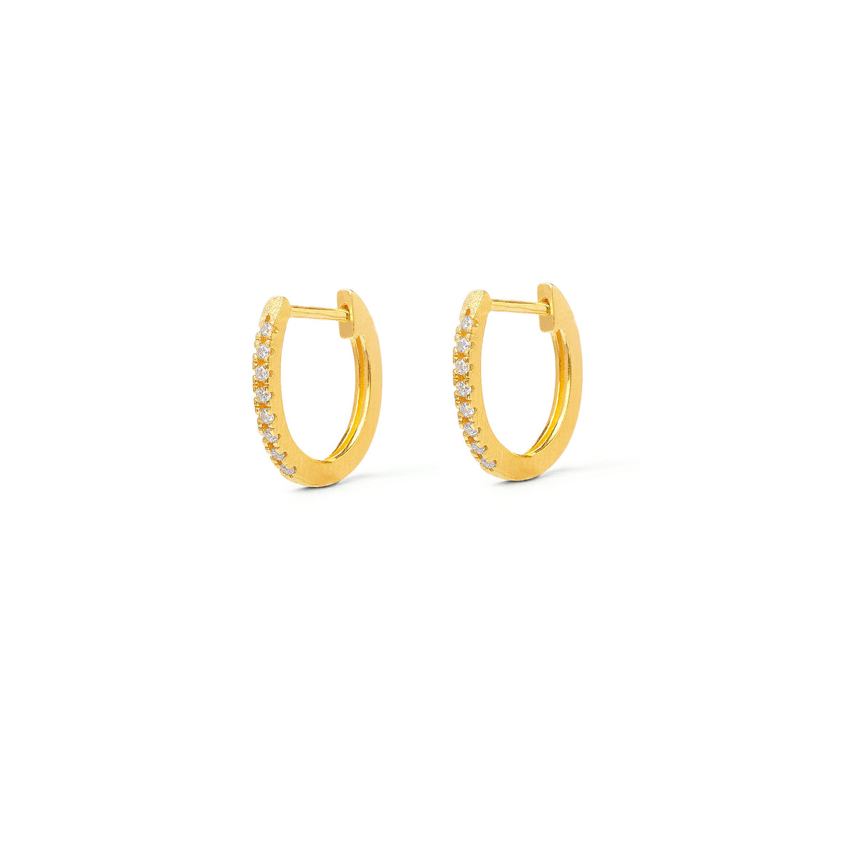 Creolen Crelis von BERND WOLF aus 24-Karat-goldplattiertem Sterlingsilber mit Zirkonia, Designlinie Sentro.