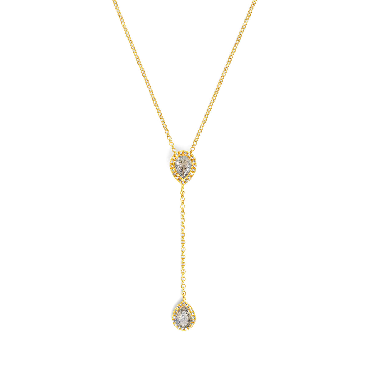 Kette mit Anhänger Yantona von BERND WOLF aus 24-Karat-goldplattiertem Sterlingsilber mit Labradorit, Designlinie Aqua.