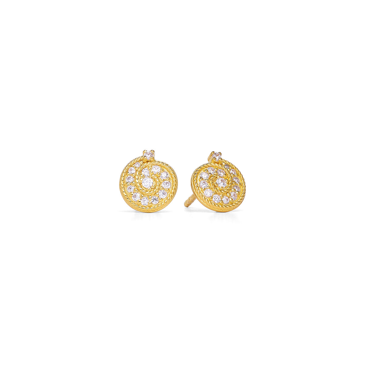 Ohrstecker Spiralbi von BERND WOLF aus 24-Karat-goldplattiertem Sterlingsilber mit Zirkonia, Designlinie Maritim.