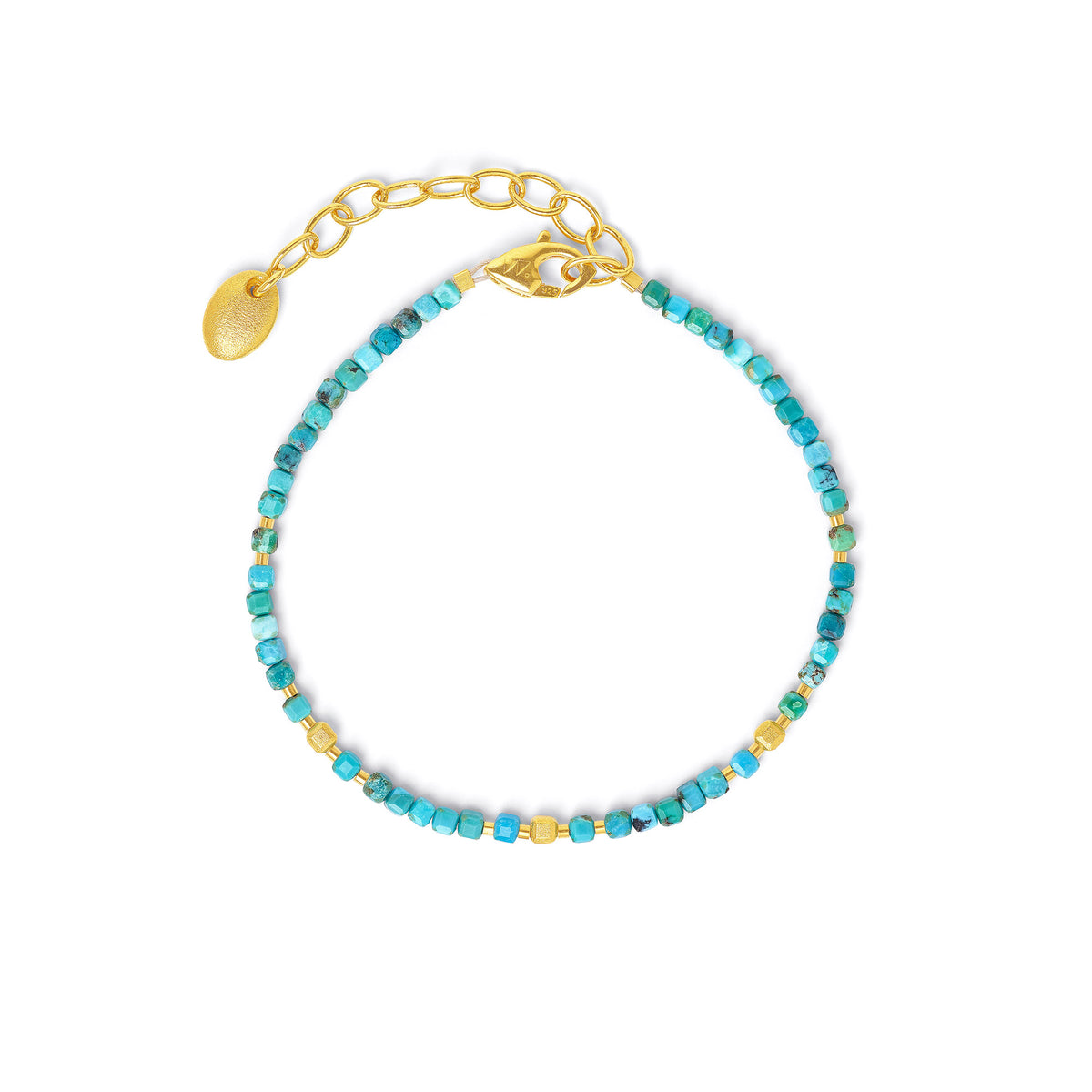 Armkette Cuseni von BERND WOLF aus 24-Karat-goldplattiertem Sterlingsilber mit Türkis blau, Designlinie Cubes.
