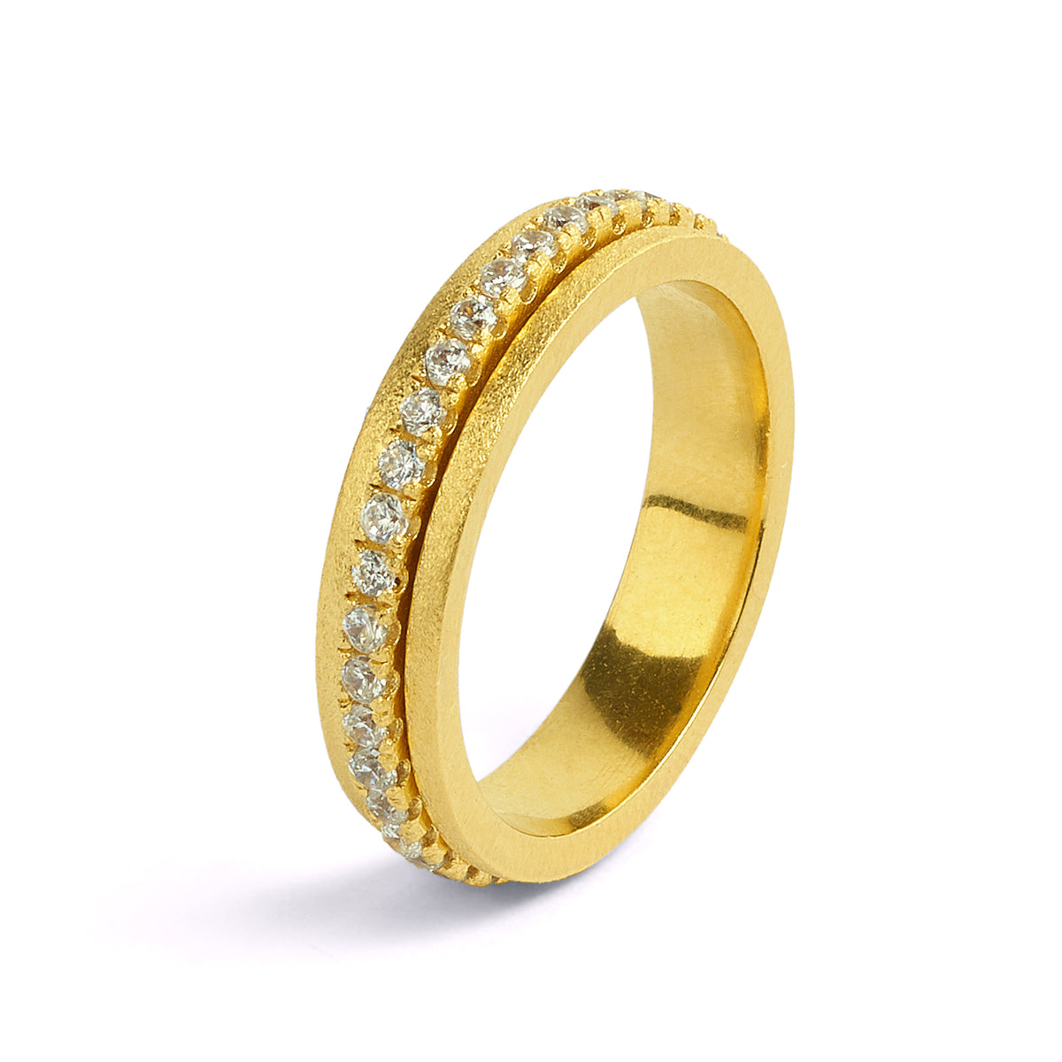 Ring Turnaround von BERND WOLF aus 24-Karat-goldplattiertem Sterlingsilber mit Zirkonia, Designlinie Sparkling Pavé.