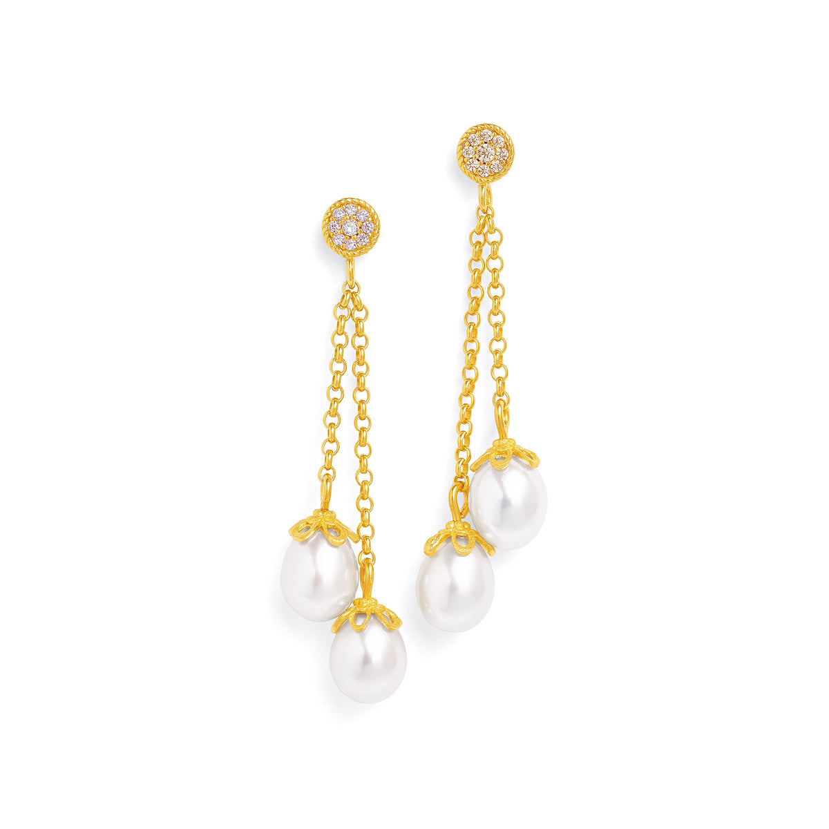 Ohrhänger Verelia von BERND WOLF aus 24-Karat-goldplattiertem Sterlingsilber mit Süßwasserperle, Designlinie Sparkling Pavé.