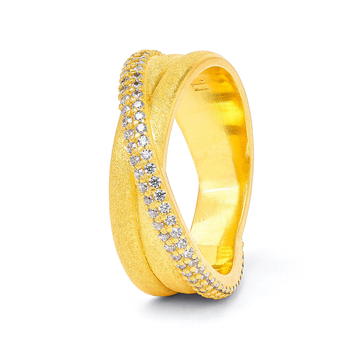 Ring Crescencia von BERND WOLF aus 24-Karat-goldplattiertem Sterlingsilber mit Zirkonia, Designlinie Swing.