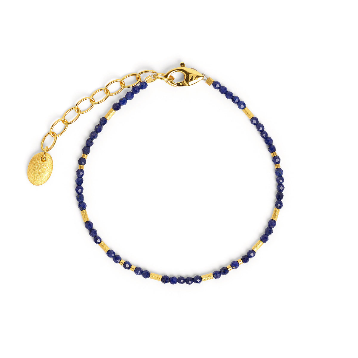 Armkette Tabaci von BERND WOLF aus 24-Karat-goldplattiertem Sterlingsilber mit Lapislazuli, Designlinie Cleopatra.