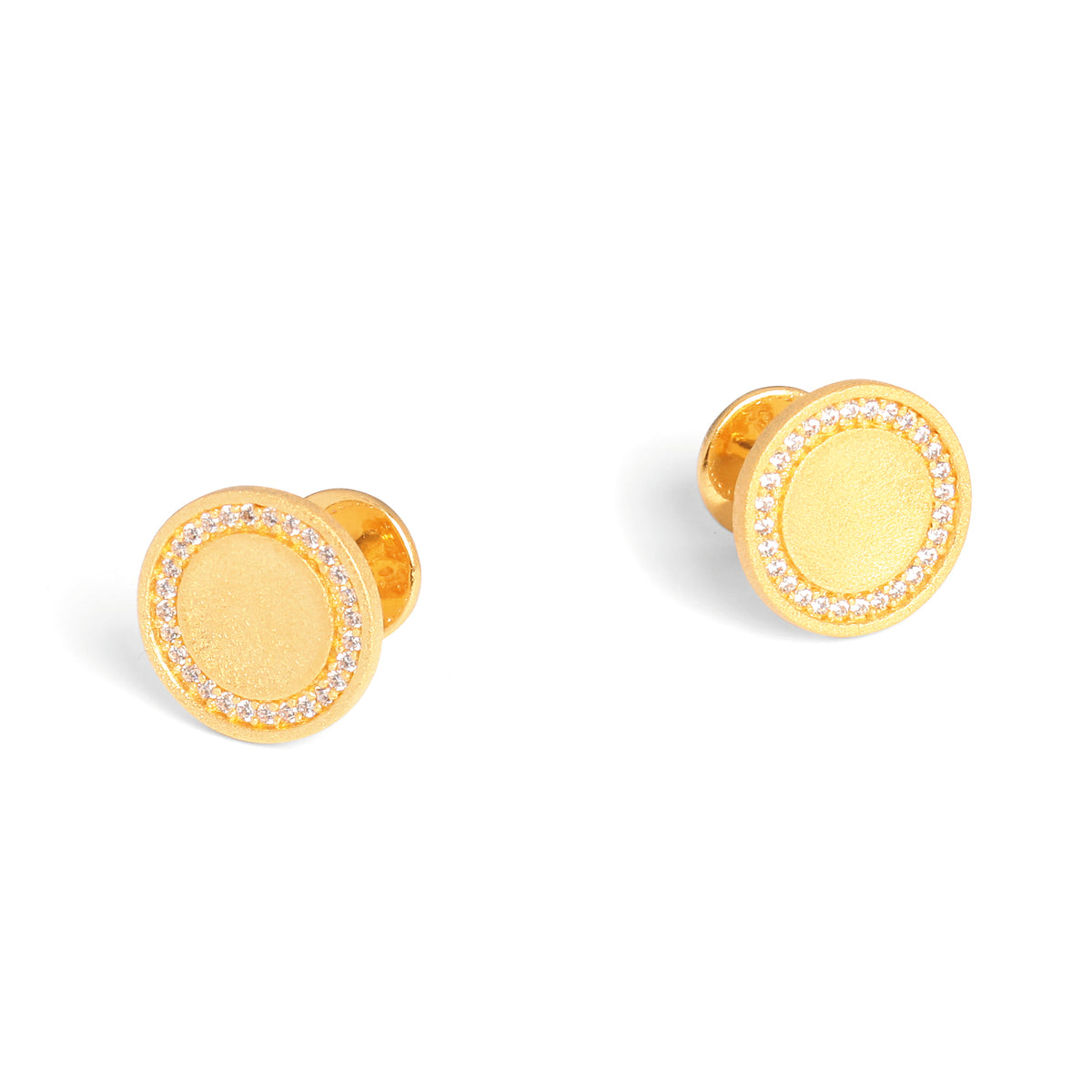 Manschettenknöpfe Caveno von BERND WOLF aus 24 Karat Goldplattiert mit Zirkonia, Designlinie Concave.