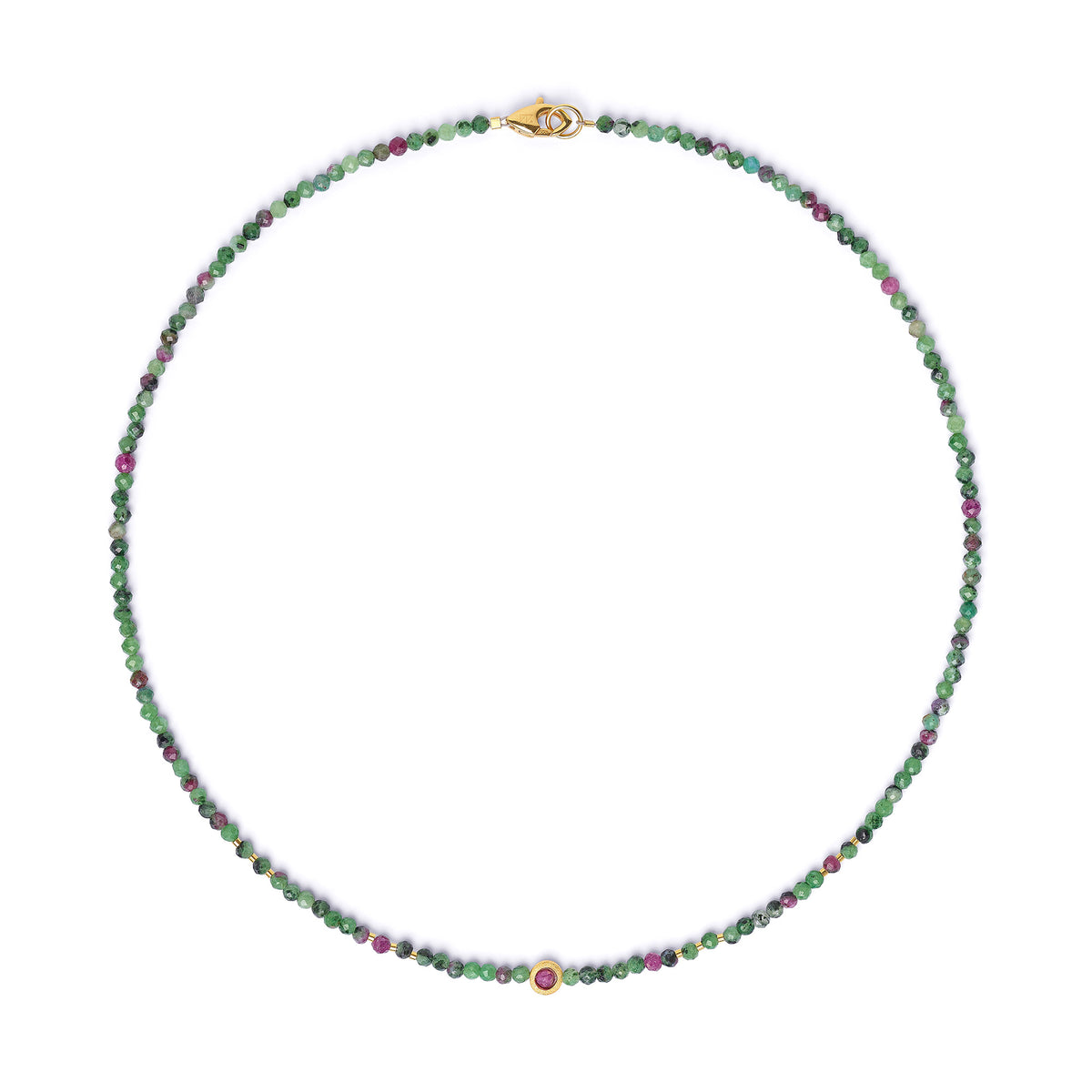 Halskette Umini von BERND WOLF aus 24-Karat-goldplattiertem Sterlingsilber mit Rubin-Zoisit, Designlinie Cleopatra.