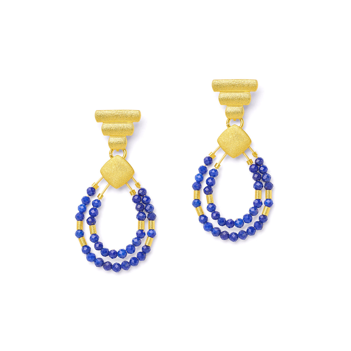 Ohrhänger Nofrenia von BERND WOLF aus 24-Karat-goldplattiertem Sterlingsilber mit Lapislazuli, Designlinie Cleopatra.