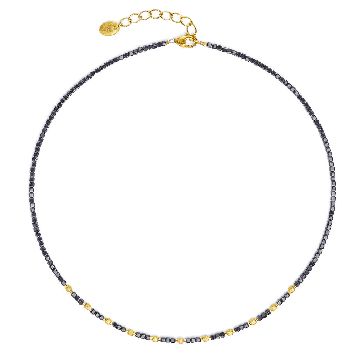 Halskette Cuviana von BERND WOLF aus 24-Karat-goldplattiertem Sterlingsilber mit Spinell, Designlinie Cubes.