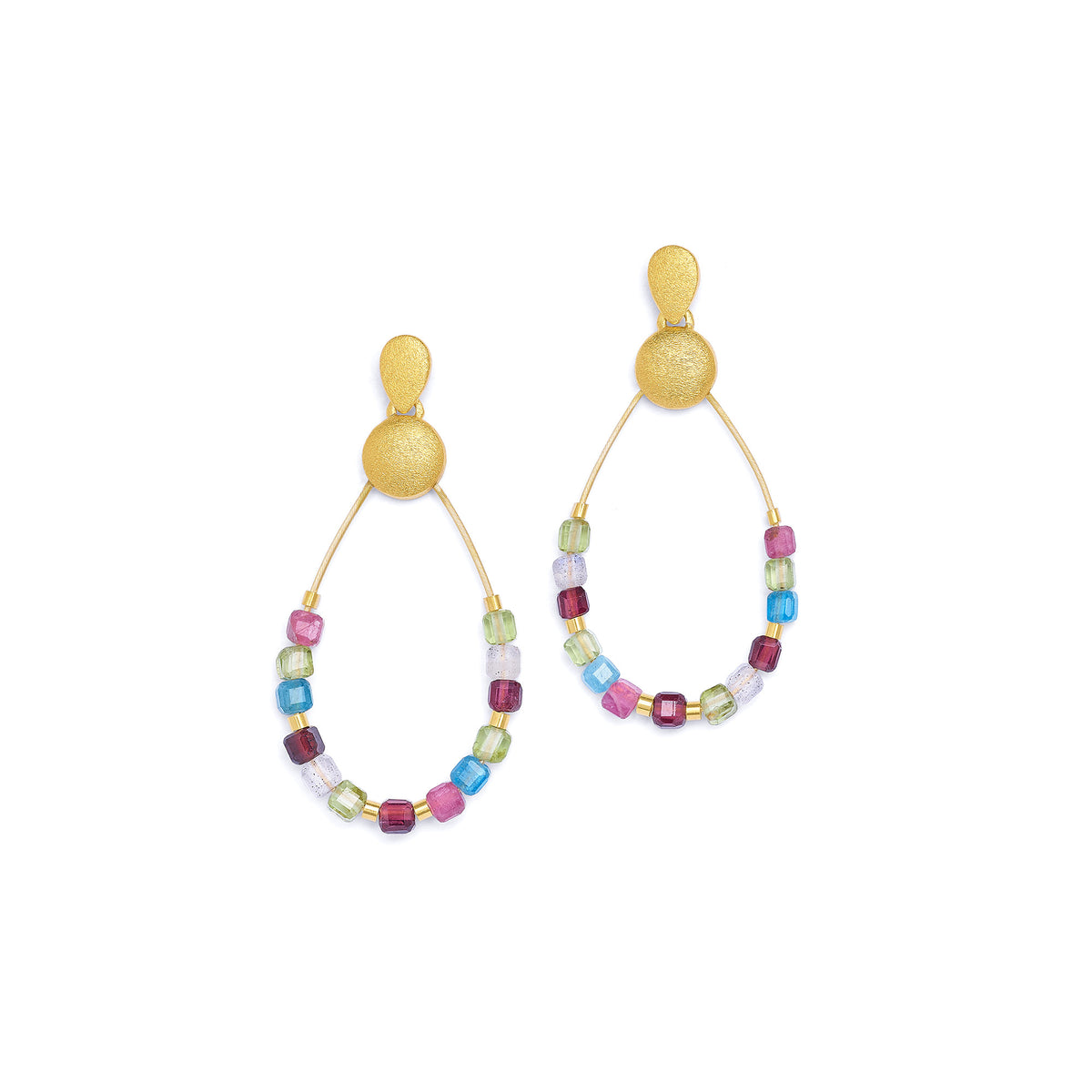 Ohrhänger Clereni von BERND WOLF aus 24-Karat-goldplattiertem Sterlingsilber mit Multicolor, Designlinie Cubes.