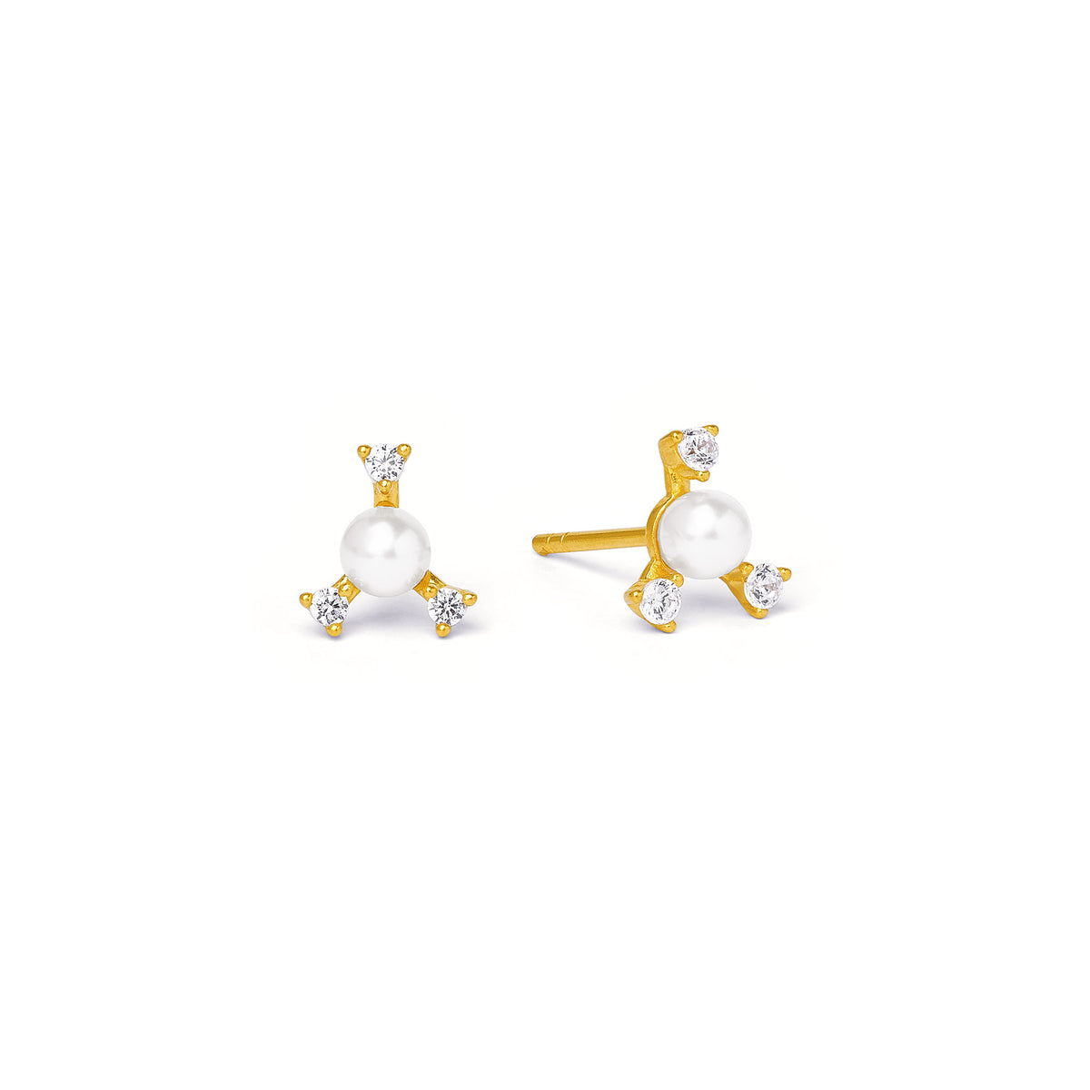 Ohrstecker Crystelli von BERND WOLF aus 24-Karat-goldplattiertem Sterlingsilber mit Süßwasserperle, Designlinie Brilliana.