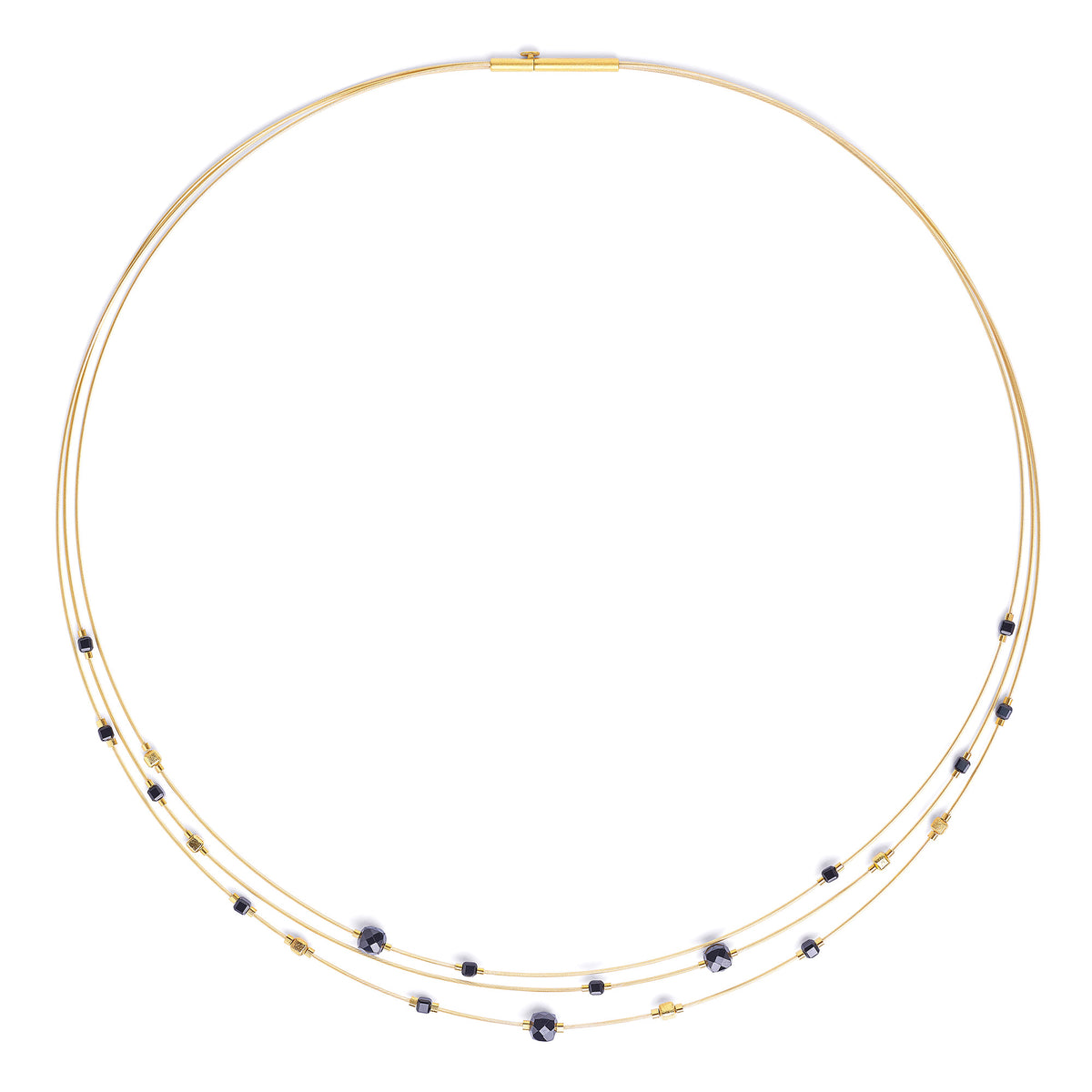 Collier Cubetinos von BERND WOLF aus 24-Karat-goldplattiertem Sterlingsilber mit Spinell, Designlinie Cubes.
