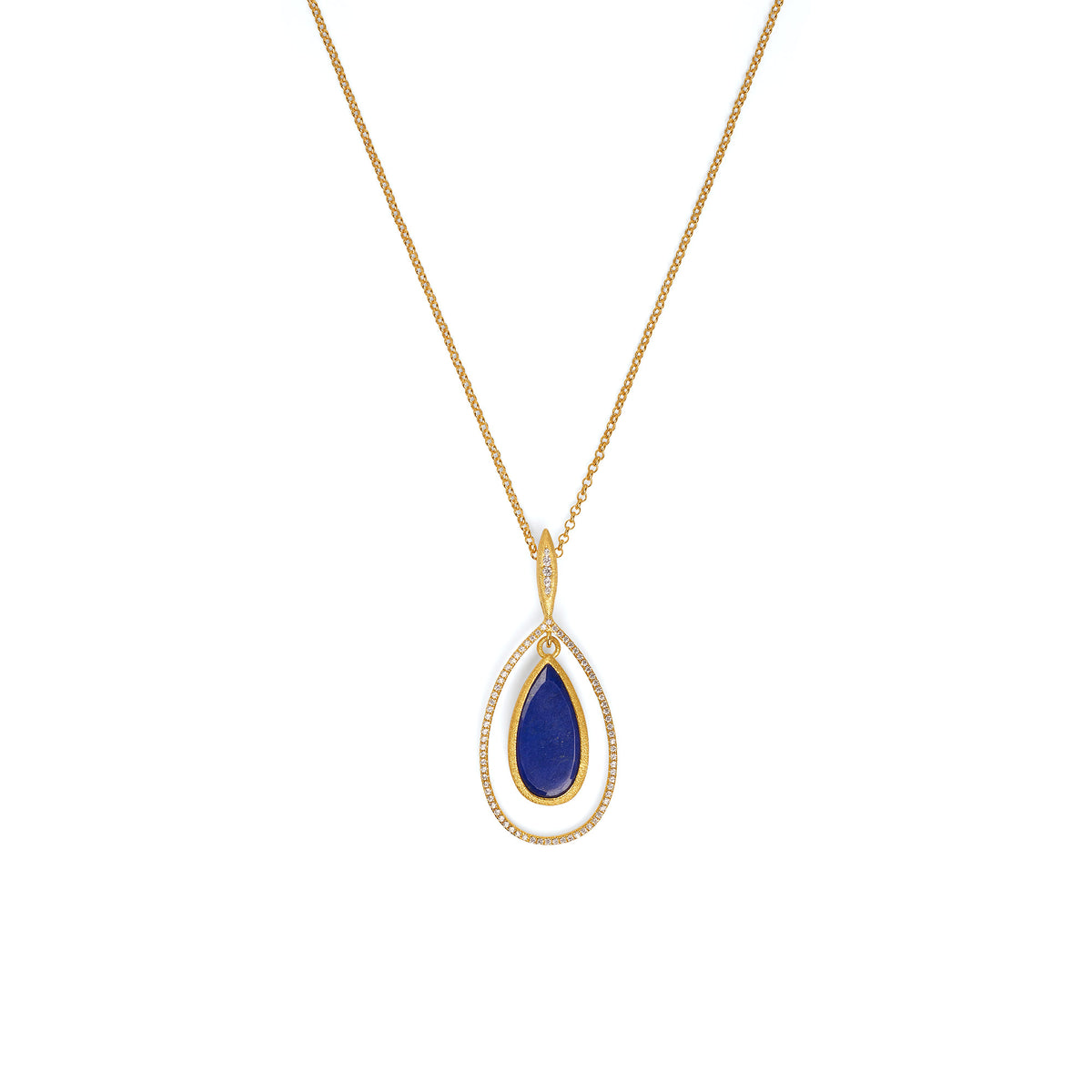 Kette mit Anhänger Venezo von BERND WOLF aus 24-Karat-goldplattiertem Sterlingsilber mit Lapislazuli, Designlinie Navette.