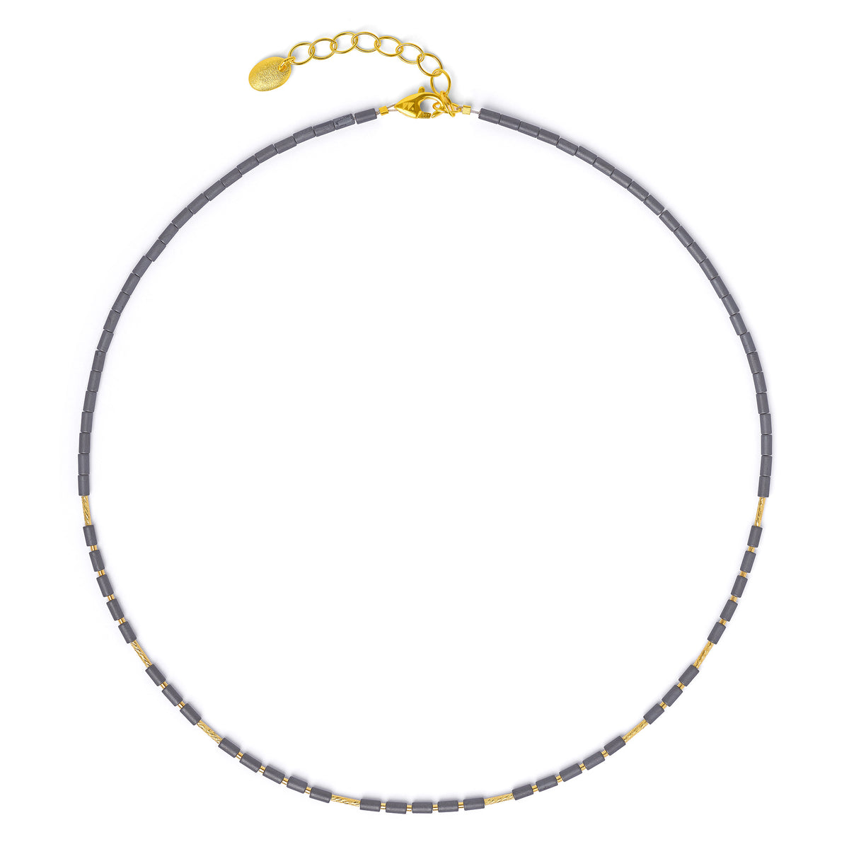 Halskette Tansa von BERND WOLF aus 24-Karat-goldplattiertem Sterlingsilber mit Hämatin matt, Designlinie Cleopatra.