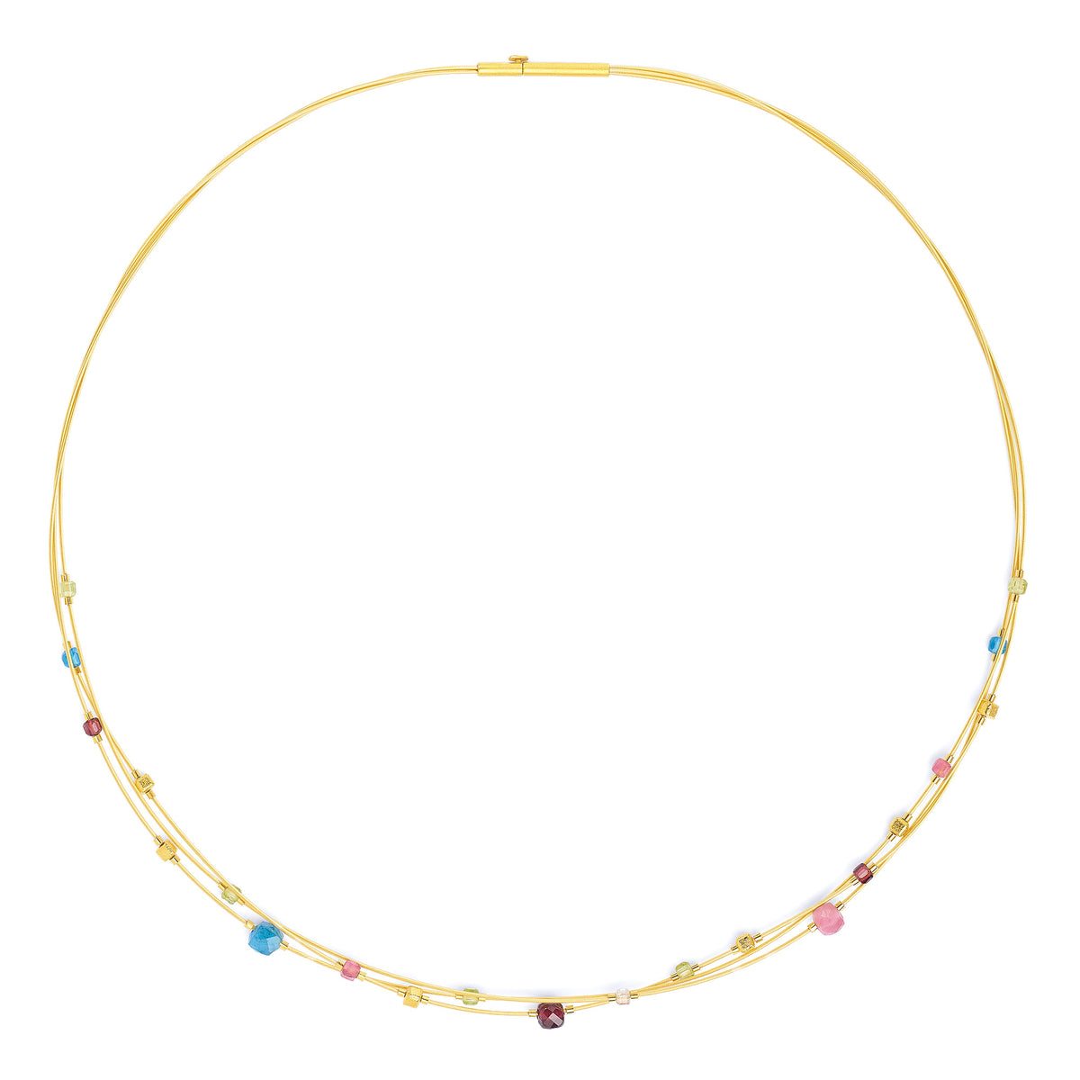 Collier Cutrilio von BERND WOLF aus 24-Karat-goldplattiertem Sterlingsilber mit Multicolor, Designlinie Cubes.