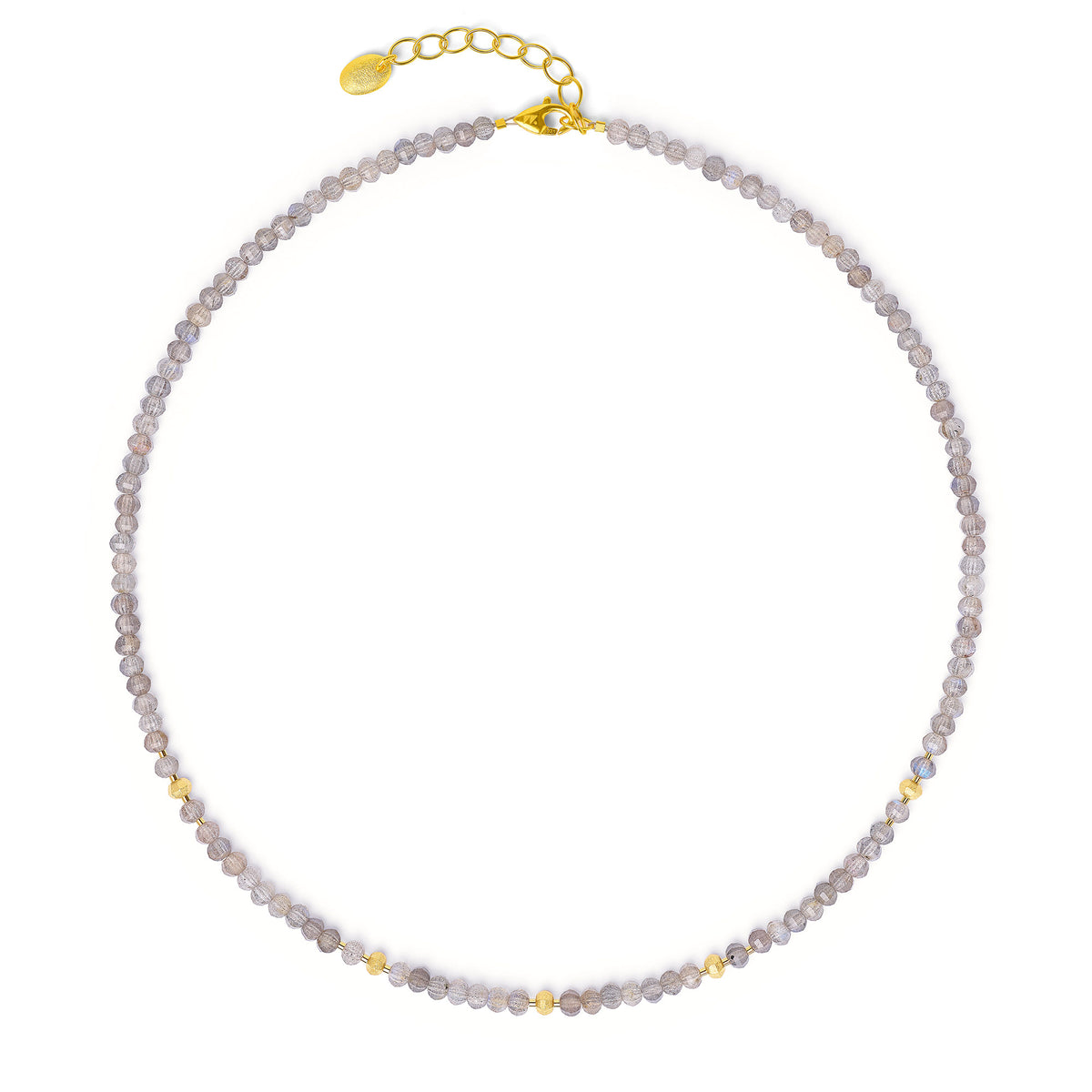 Halskette Lampa von BERND WOLF aus 24-Karat-goldplattiertem Sterlingsilber mit Labradorit, Designlinie Lampa.
