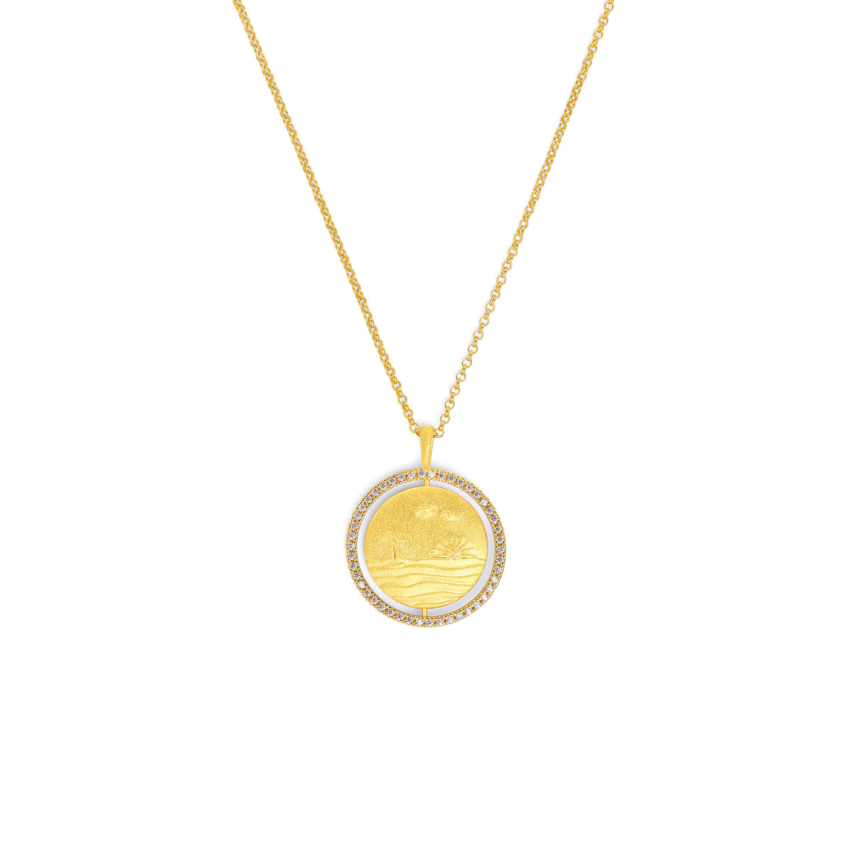 Kette mit Anhänger Sun&Sea von BERND WOLF aus 24-Karat-goldplattiertem Sterlingsilber mit Zirkonia, Designlinie Sun&Moon.