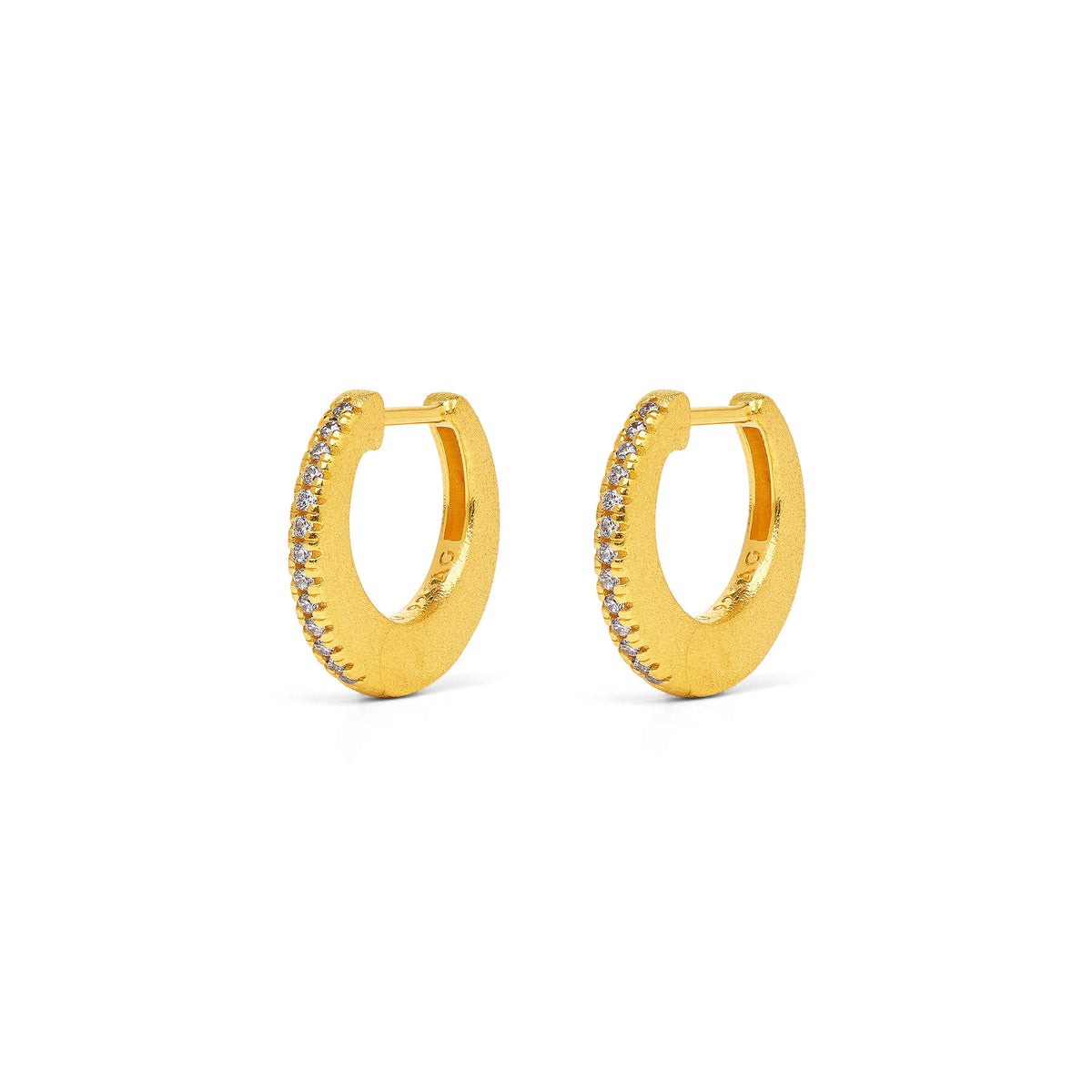 Creolen Medialunico von BERND WOLF aus 24-Karat-goldplattiertem Sterlingsilber mit Zirkonia, Designlinie Sun&Moon.