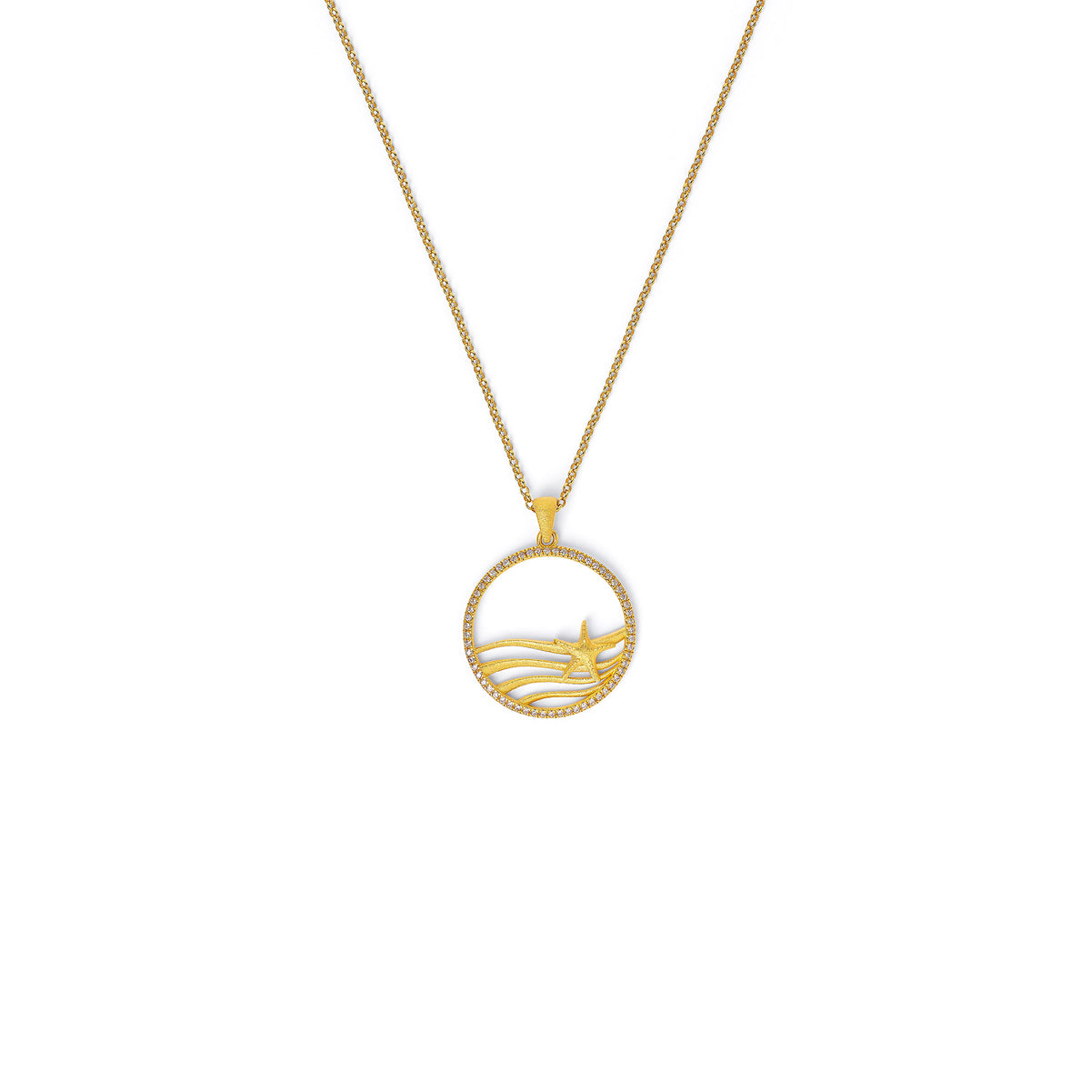Kette mit Anhänger Seastar von BERND WOLF aus 24-Karat-goldplattiertem Sterlingsilber mit Zirkonia, Designlinie Maritim.