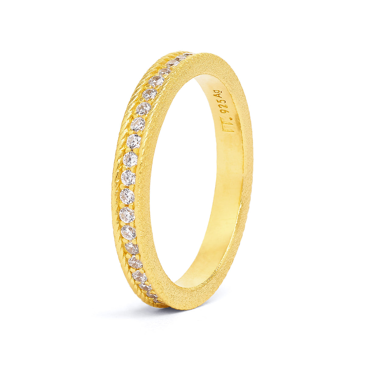 Ring Flomoire von BERND WOLF aus 24-Karat-goldplattiertem Sterlingsilber mit Zirkonia, Designlinie Twisted.