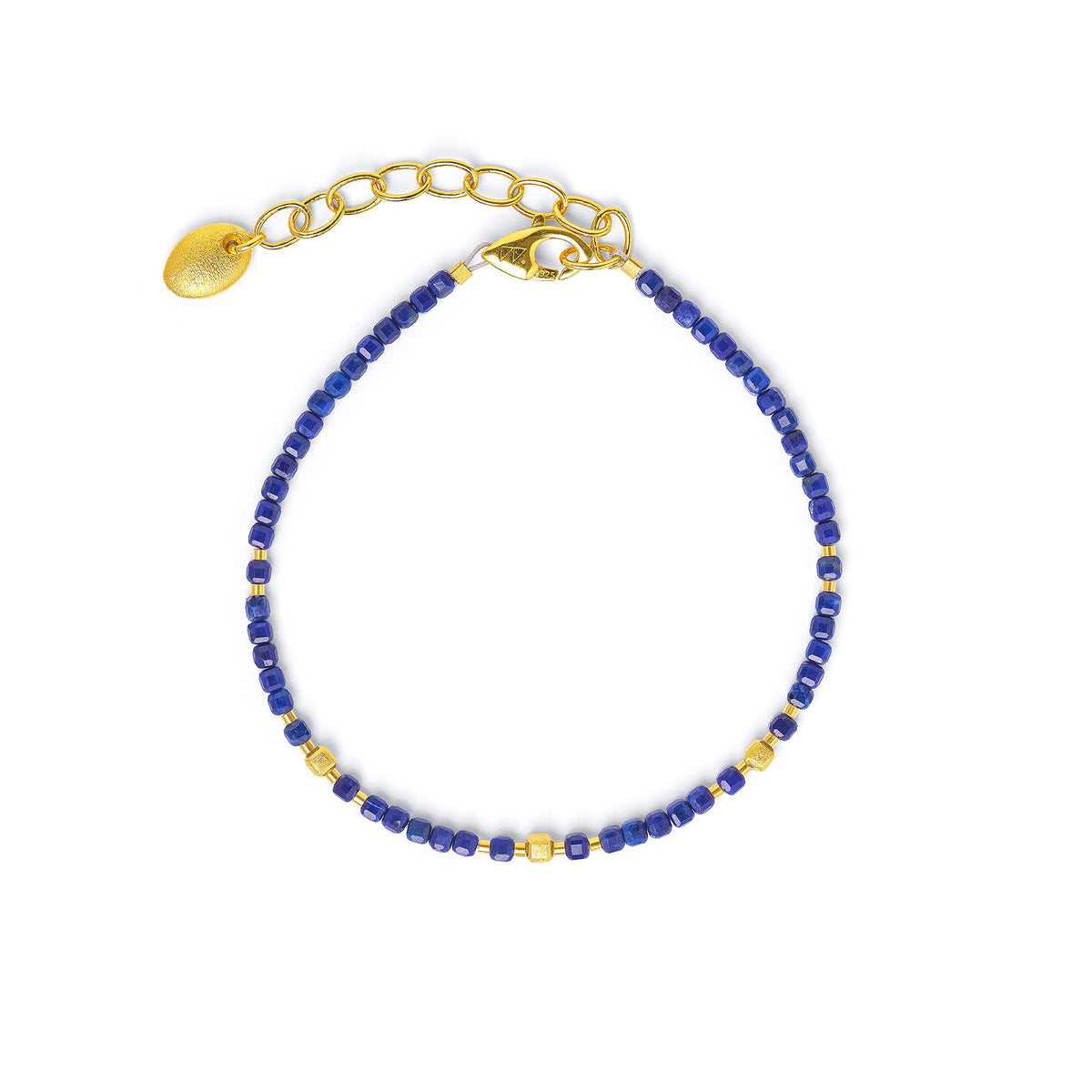 Armkette Cuseni von BERND WOLF aus 24-Karat-goldplattiertem Sterlingsilber mit Lapislazuli, Designlinie Cubes.
