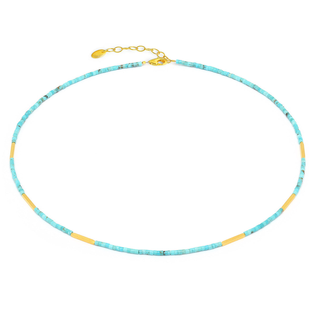 Halskette Waina von BERND WOLF aus 24-Karat-goldplattiertem Sterlingsilber mit Türkis blau, Designlinie Cubes.
