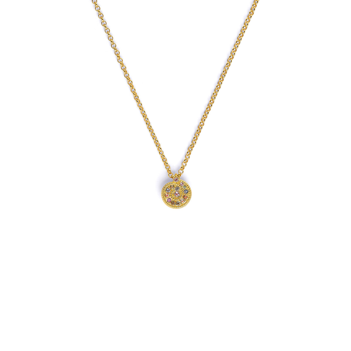 Kette mit Anhänger Spiroli von BERND WOLF aus 24-Karat-goldplattiertem Sterlingsilber mit Turmalin, Designlinie Maritim.