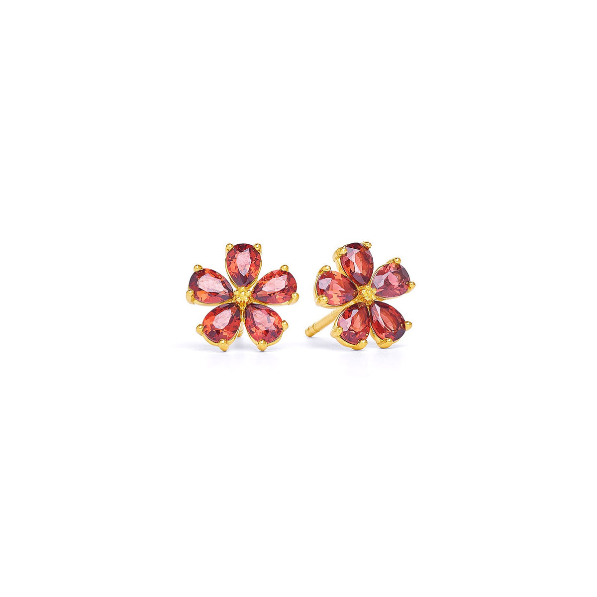 Ohrstecker Marga von BERND WOLF aus 24-Karat-goldplattiertem Sterlingsilber mit Granat, Designlinie Flowertimes.
