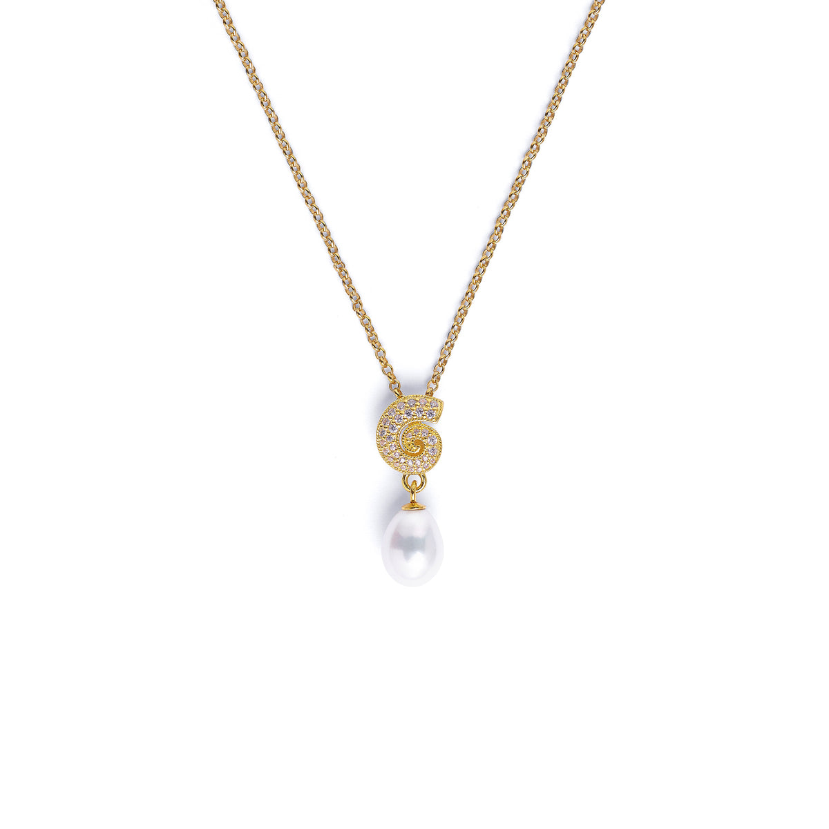 Kette mit Anhänger Maritim von BERND WOLF aus 24-Karat-goldplattiertem Sterlingsilber mit Süßwasserperle, Designlinie Maritim.