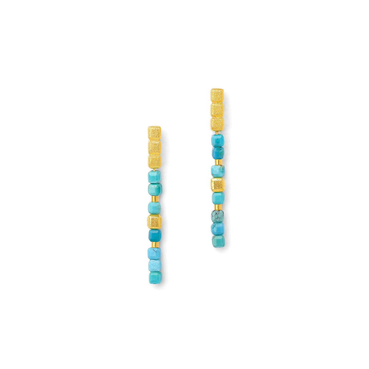 Ohrhänger Cuseni von BERND WOLF aus 24-Karat-goldplattiertem Sterlingsilber mit Türkis blau, Designlinie Cubes.