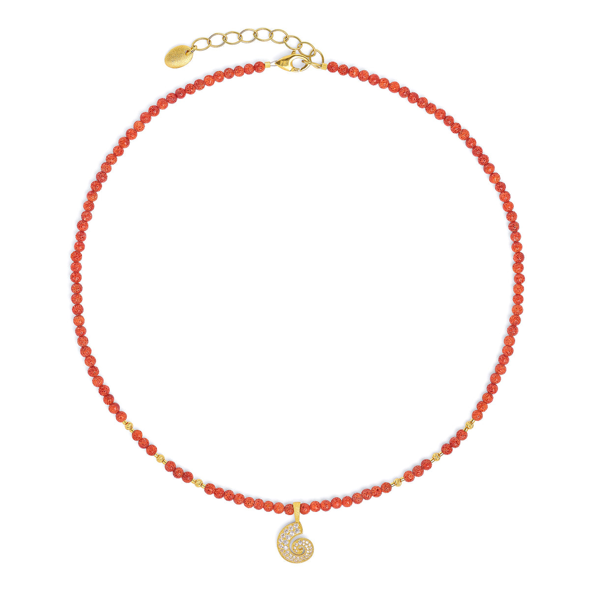 Collier Escalas von BERND WOLF aus 24-Karat-goldplattiertem Sterlingsilber mit Wurzelkoralle, Designlinie Maritim.