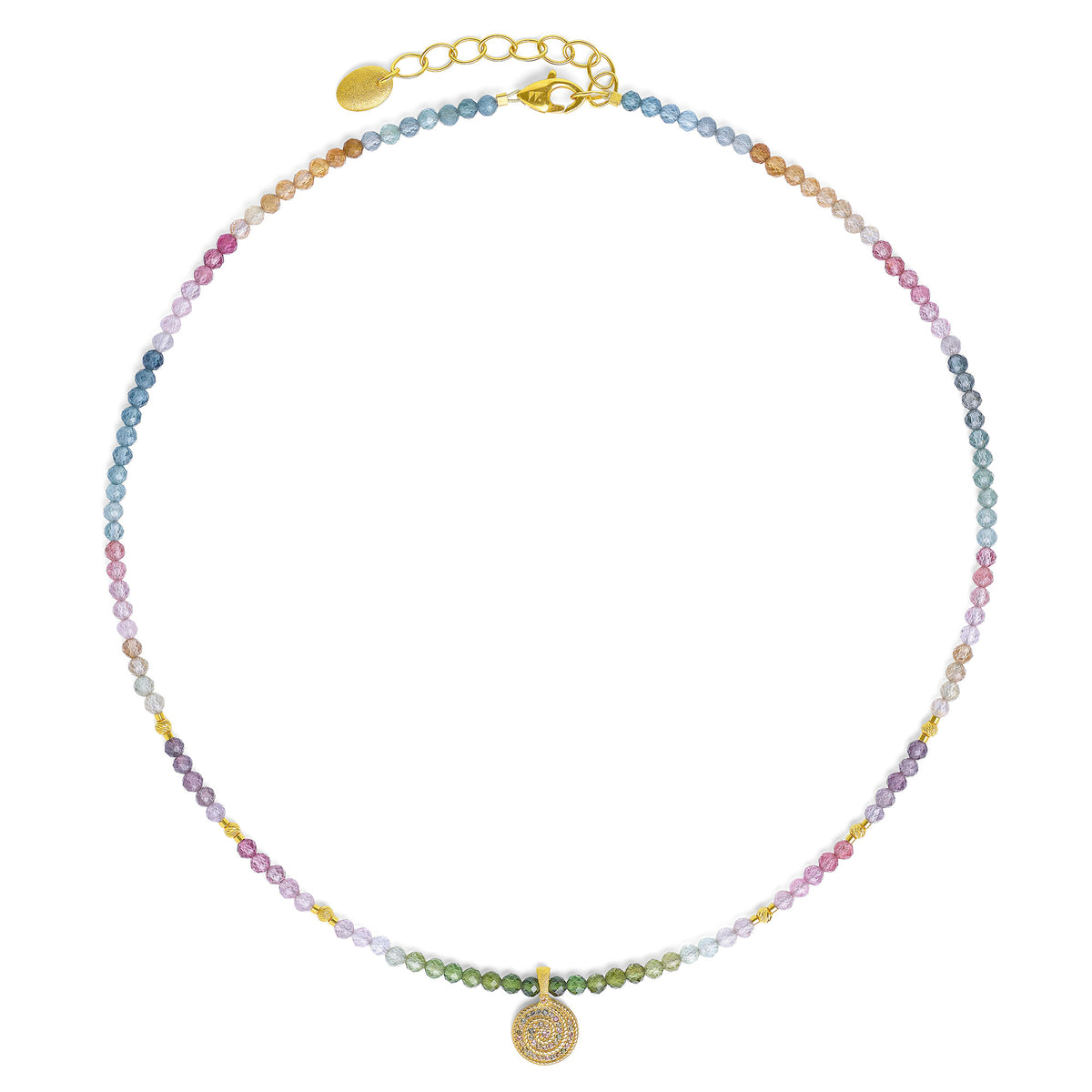 Kette mit Anhänger Spirolenis von BERND WOLF aus 24-Karat-goldplattiertem Sterlingsilber mit Turmalin, Designlinie Maritim.