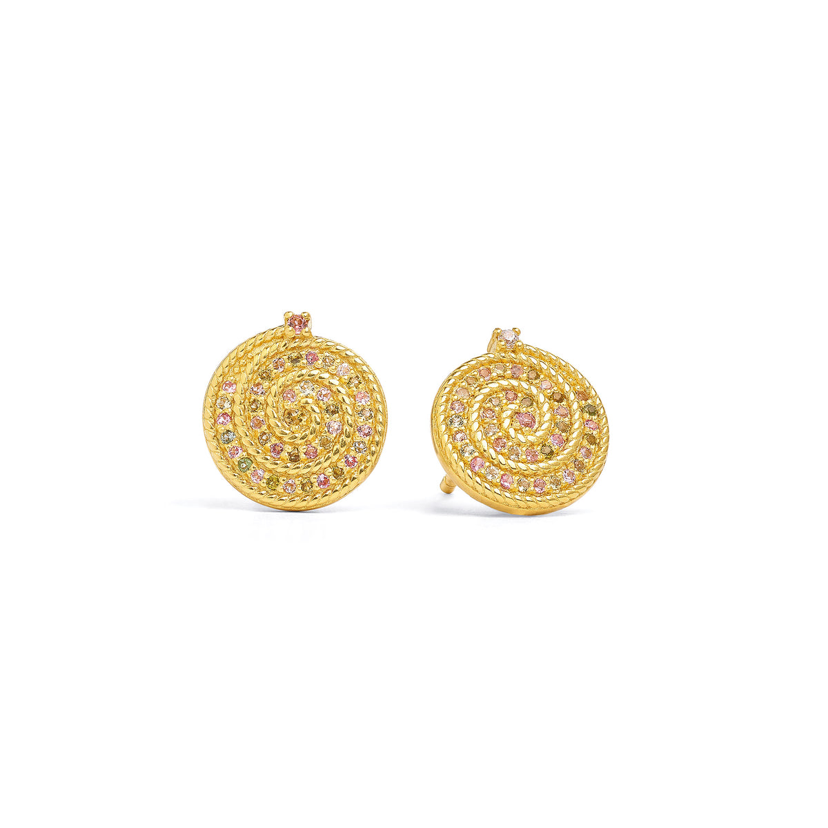 Ohrstecker Spiralba von BERND WOLF aus 24-Karat-goldplattiertem Sterlingsilber mit Turmalin, Designlinie Maritim.