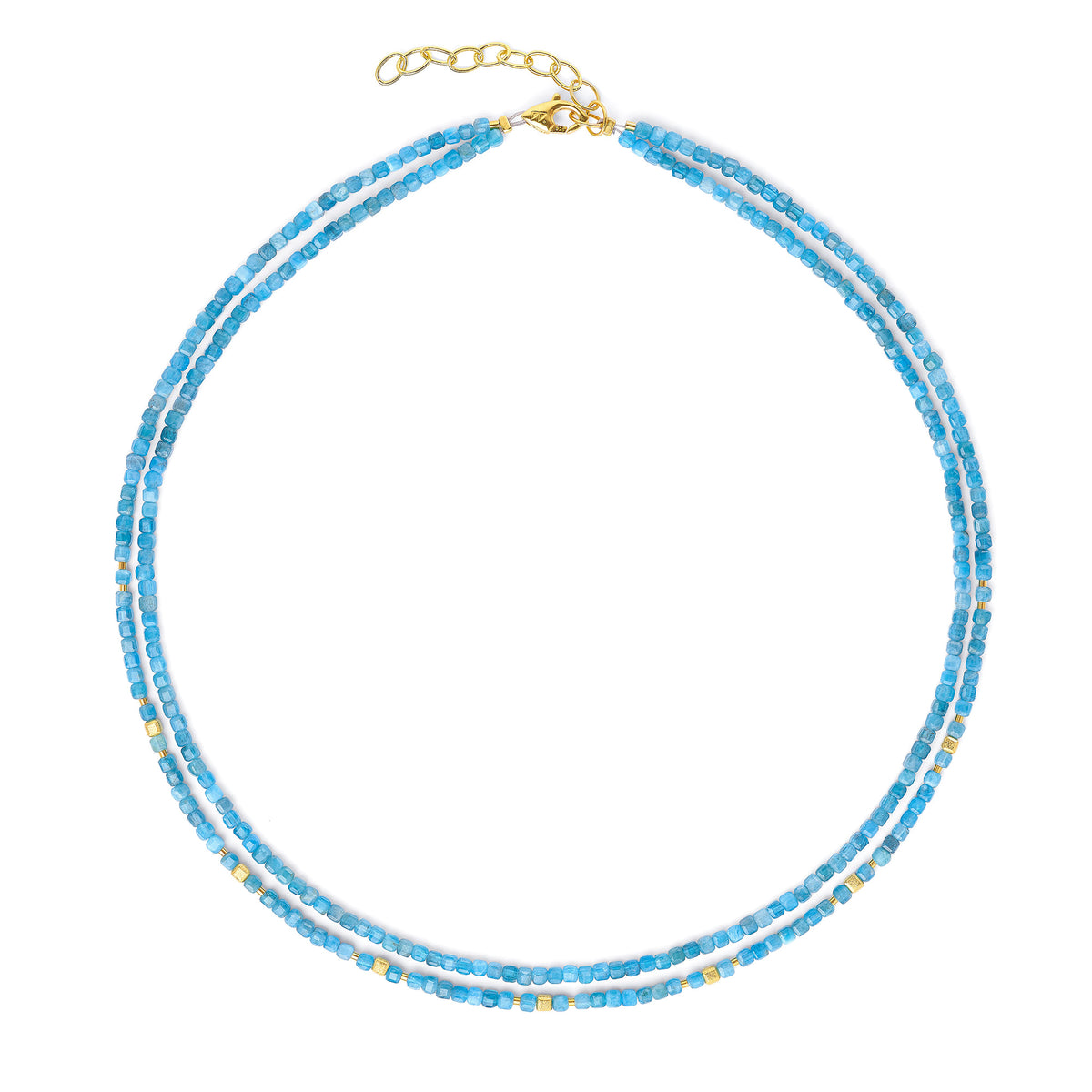 Halskette Cusoli von BERND WOLF aus 24-Karat-goldplattiertem Sterlingsilber mit Apatit, Designlinie Cubes.