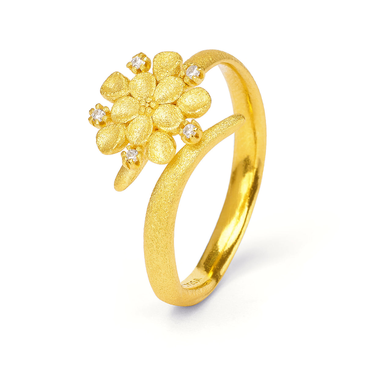 Ring Cerisa von BERND WOLF aus 24-Karat-goldplattiertem Sterlingsilber mit Zirkonia, Designlinie Flowertimes.