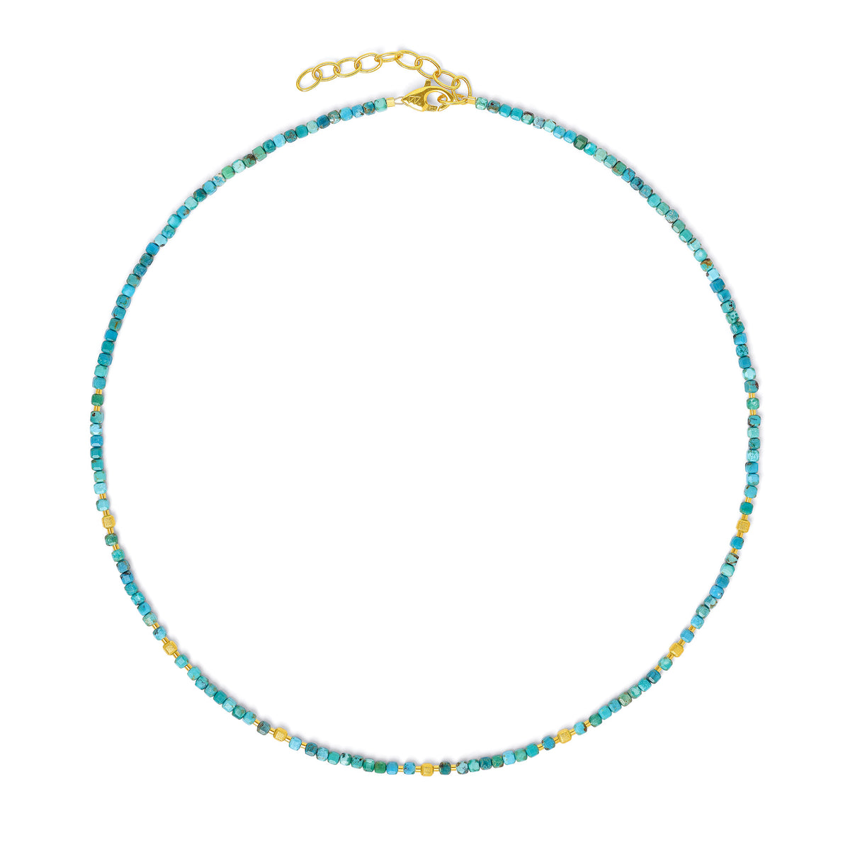 Halskette Cuseva von BERND WOLF aus 24-Karat-goldplattiertem Sterlingsilber mit Türkis blau, Designlinie Cubes.