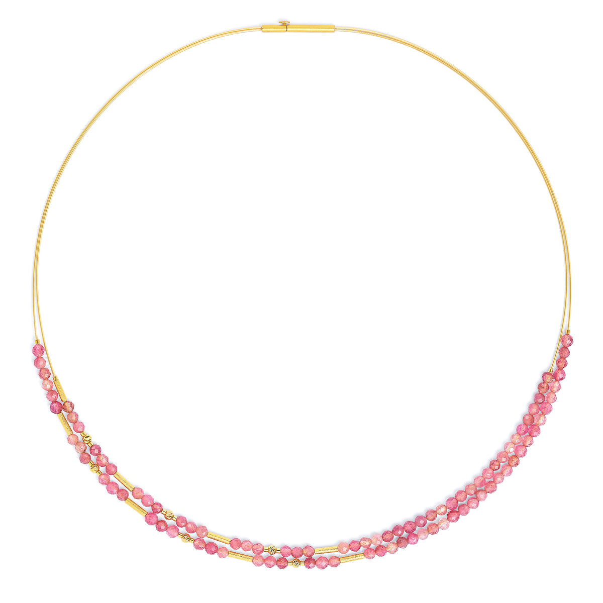 Collier Clinifee von BERND WOLF aus 24-Karat-goldplattiertem Sterlingsilber mit Turmalin pink, Designlinie Cleopatra.